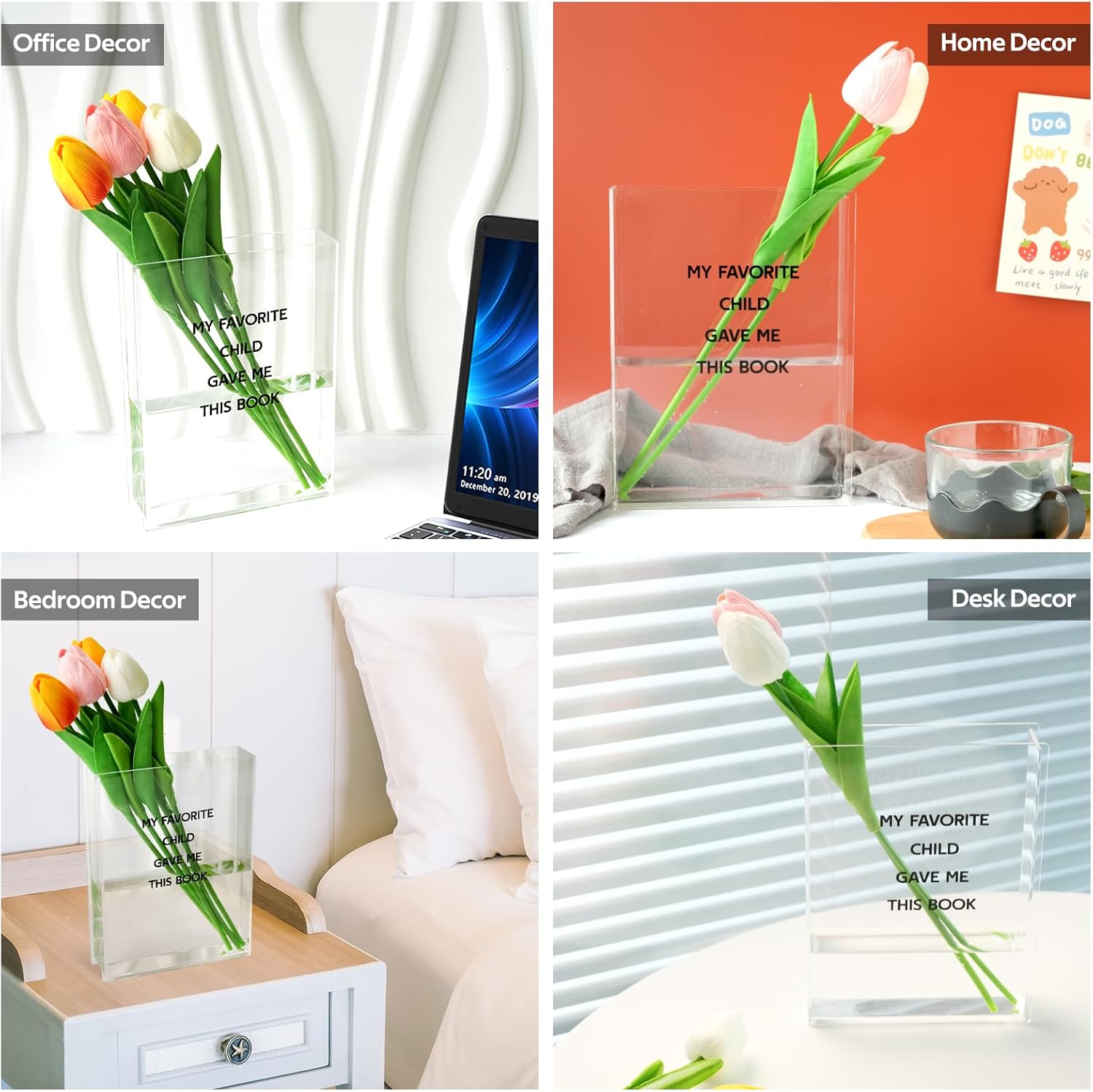 Florero de libro, florero transparente para decoración del hogar, florero de acrílico personalizado para flores, jarrón único regalo para madres,