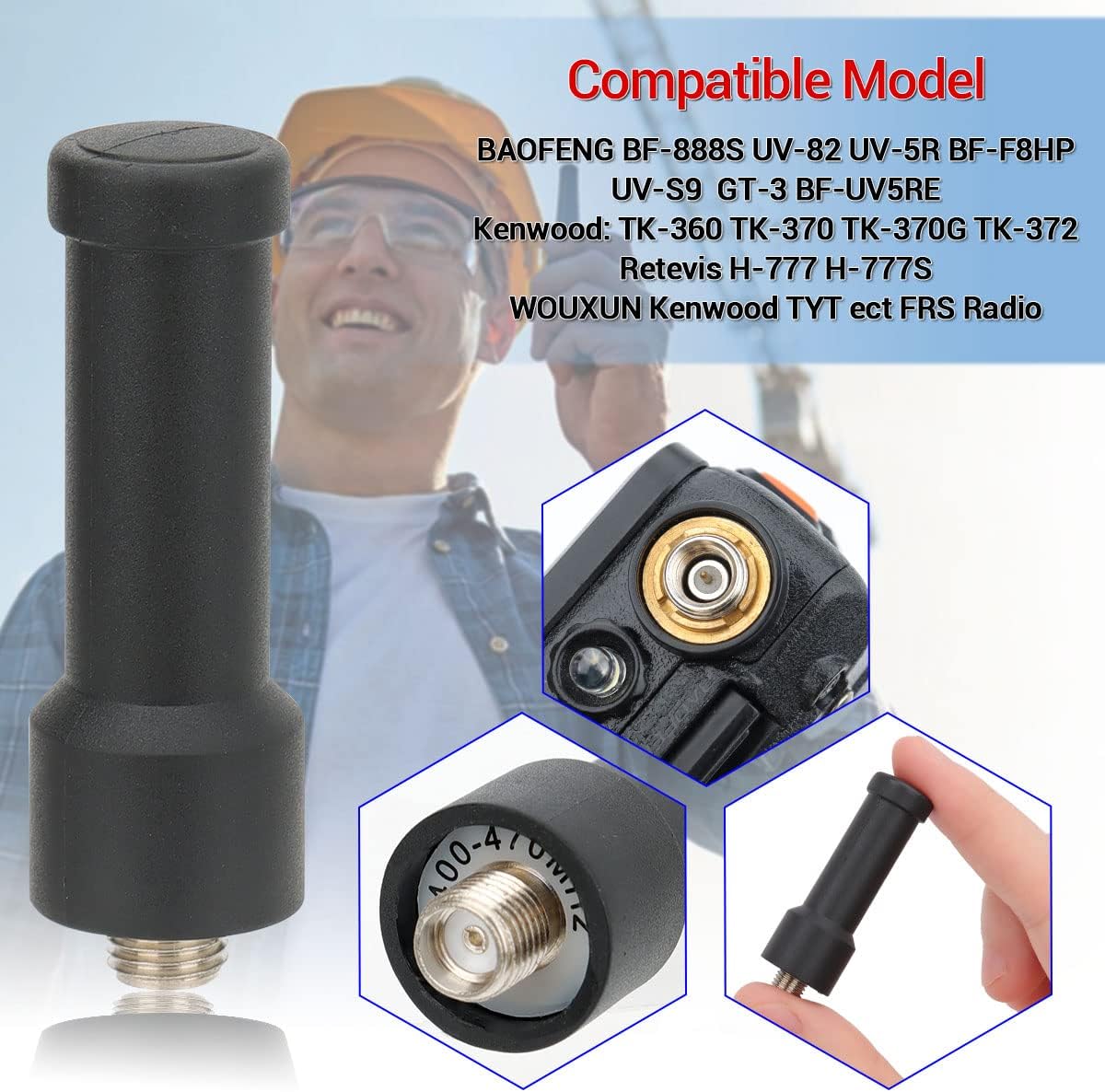 BaoFeng Mini antena corta Walkie Talkie SMA- Hembra UHF 400-470MHz Antena de largo alcance de alta ganancia para Baofeng BF-888S, UV-5R, UV-82,