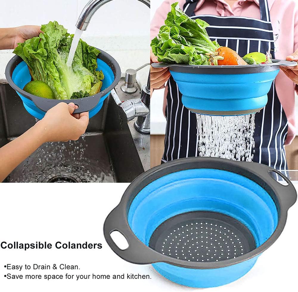 Juego de coladores plegables, aptos para lavavajillas y ahorran espacio para pasta, verduras, frutas, 1 colador de silicona redondo plegable de 4