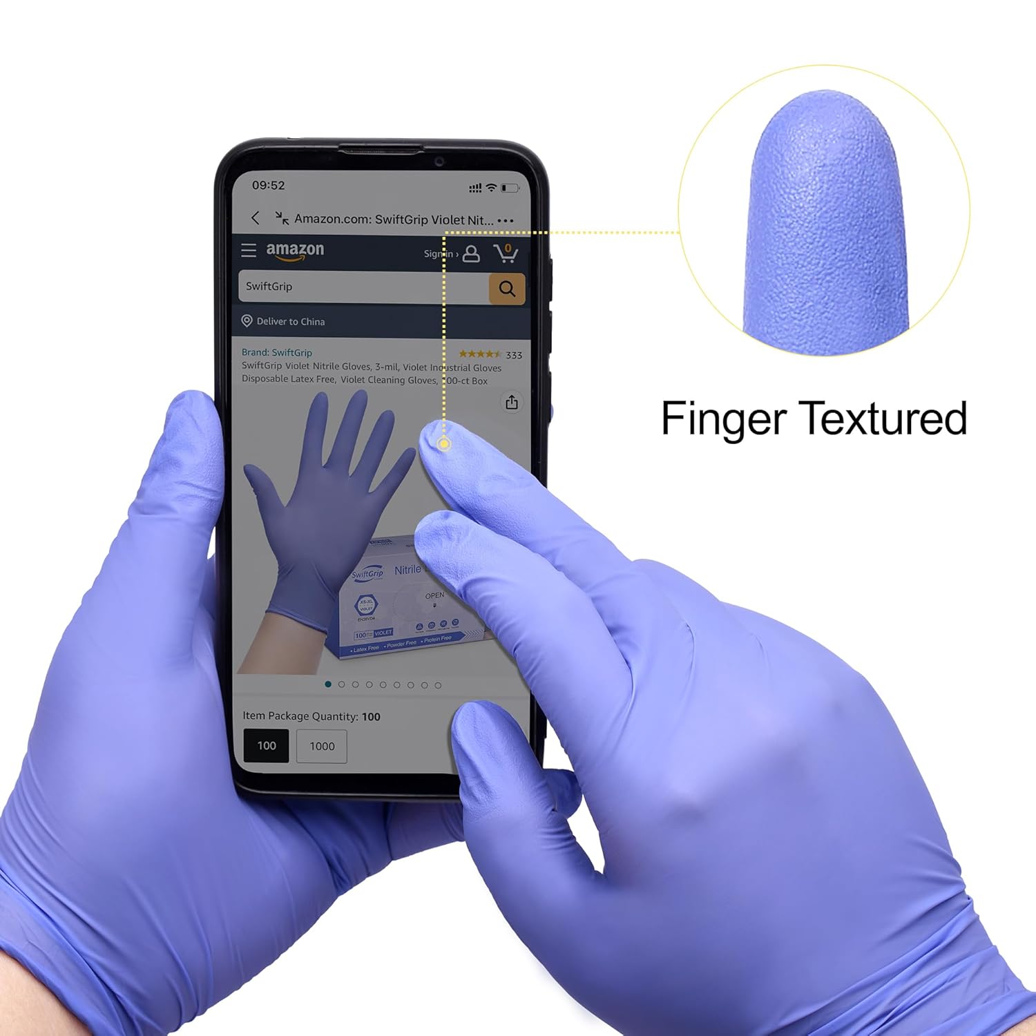 SwiftGrip Guantes desechables de nitrilo para examen, 3 mil, talla M, caja de 1000, guantes de nitrilo violeta desechables sin látex para médicos,