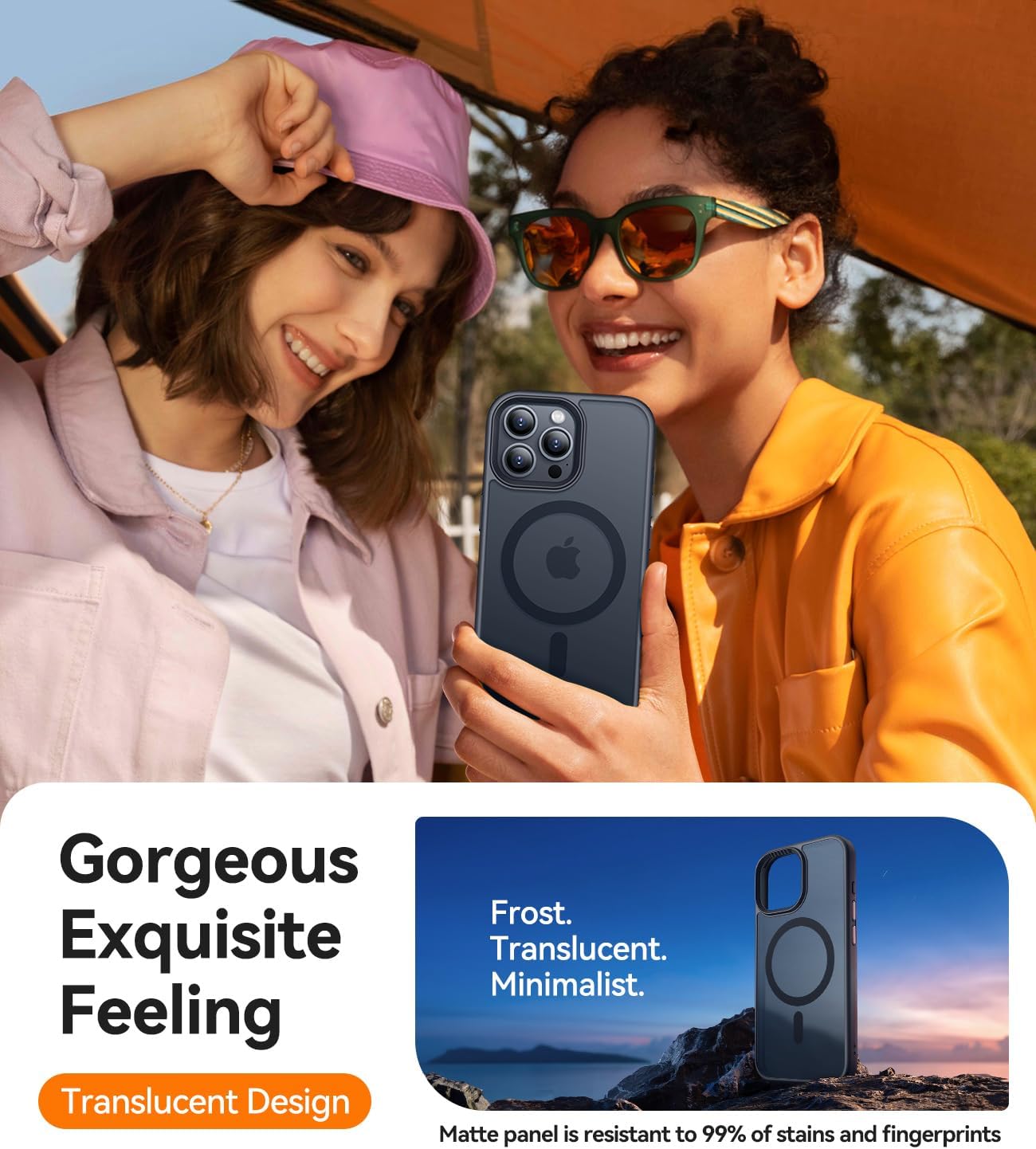 CANSHN Funda magnética diseñada para iPhone 15 Pro Max compatible con Magsafe translúcida mate delgada y a prueba de golpes, funda protectora para
