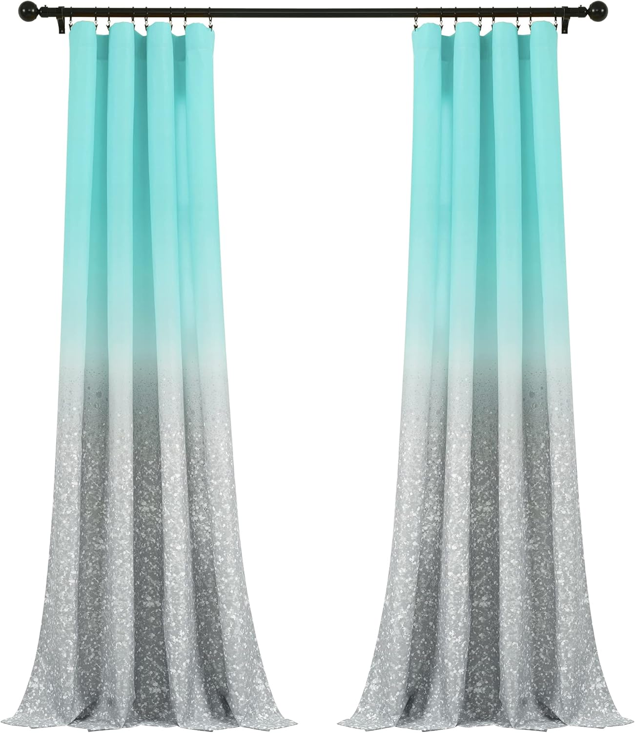 Lush Decor Par de paneles de cortinas para ventana con estampado metálico degradado con purpurina, 84 pulgadas de largo x 52 pulgadas de ancho,