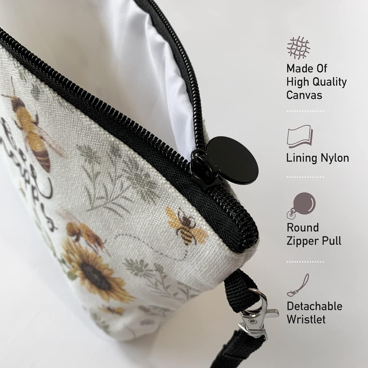 Bolsa de maquillaje de viaje, Blanco, Abeja-abeja feliz