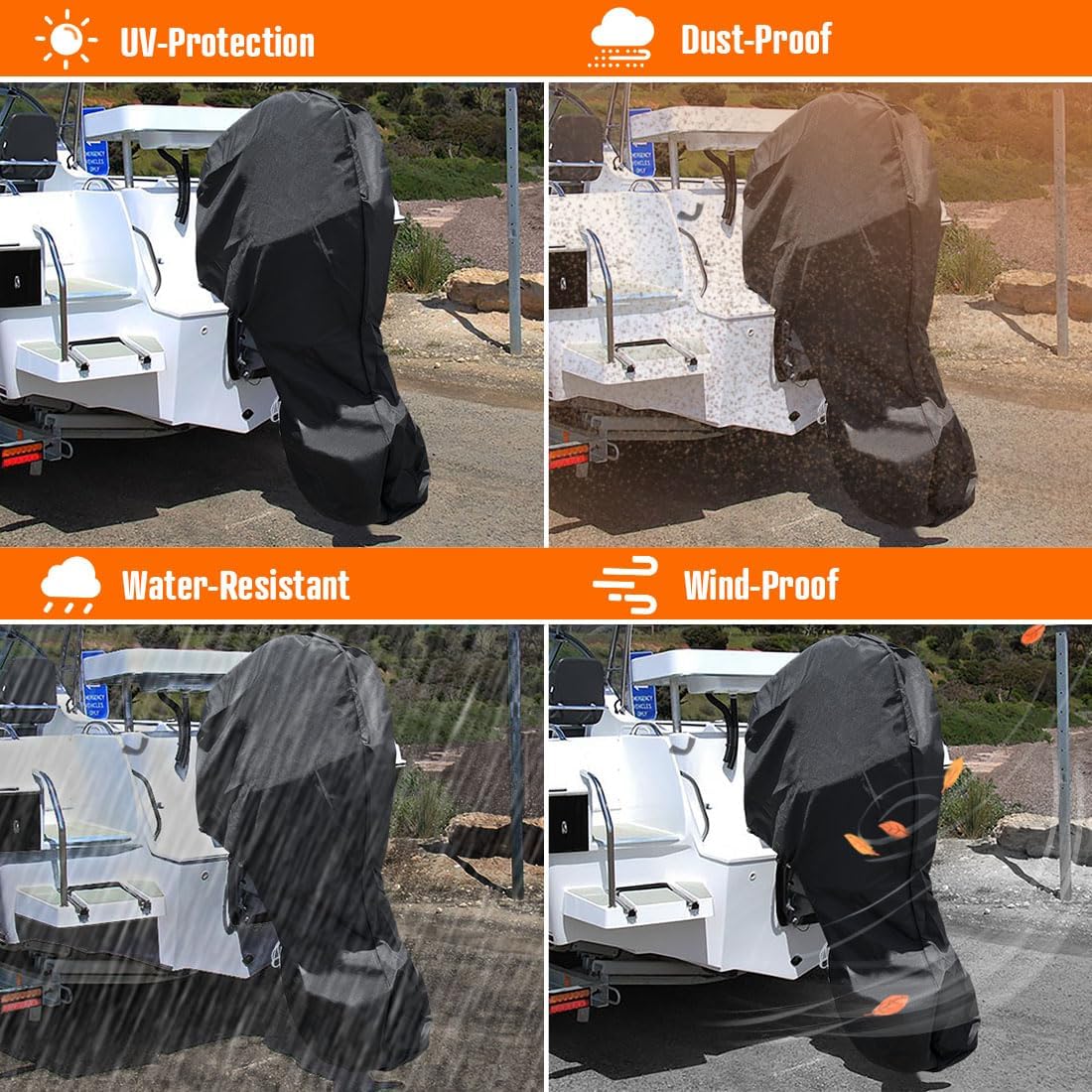 iCOVER – Fundas para motor fuera de borda, cubierta de motor de barco completo remolcable, impermeable, resistente, tela Oxford, cubiertas de motor
