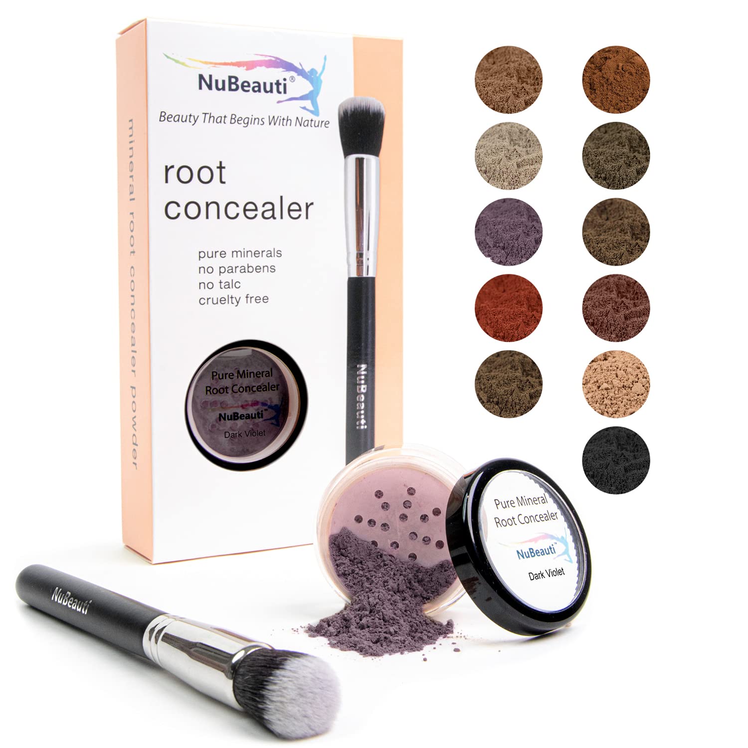 Polvo de retoque corrector de raíces, minerales triturados totalmente naturales sin cepillo, cobertura total de cabello gris para cabello negro,