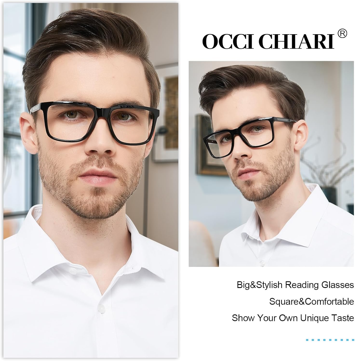 OCCI CHIARI Anteojos de lectura anchos para hombre, cabeza grande, lectores ultraligeros (1.0 1.25 1.5 1.75 2.0 2.25 2.5 2.75 3.0 3.5 4.0 5.0 6.0)