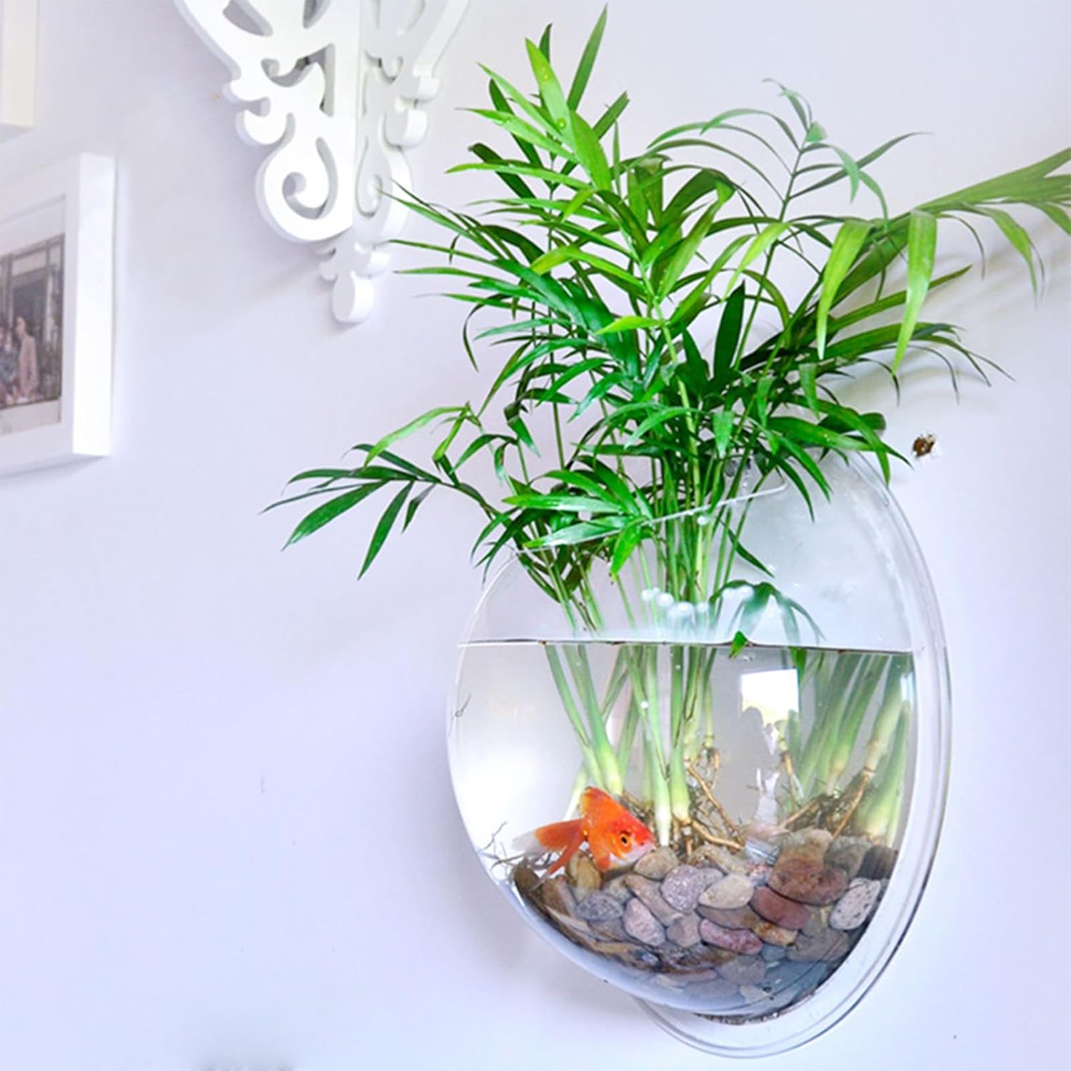 Wnvivi 2 cuencos de pecera para pecera, pared de burbujas para el hogar, necesidades diarias, maceta de flores para acuario, betta, jarrón de