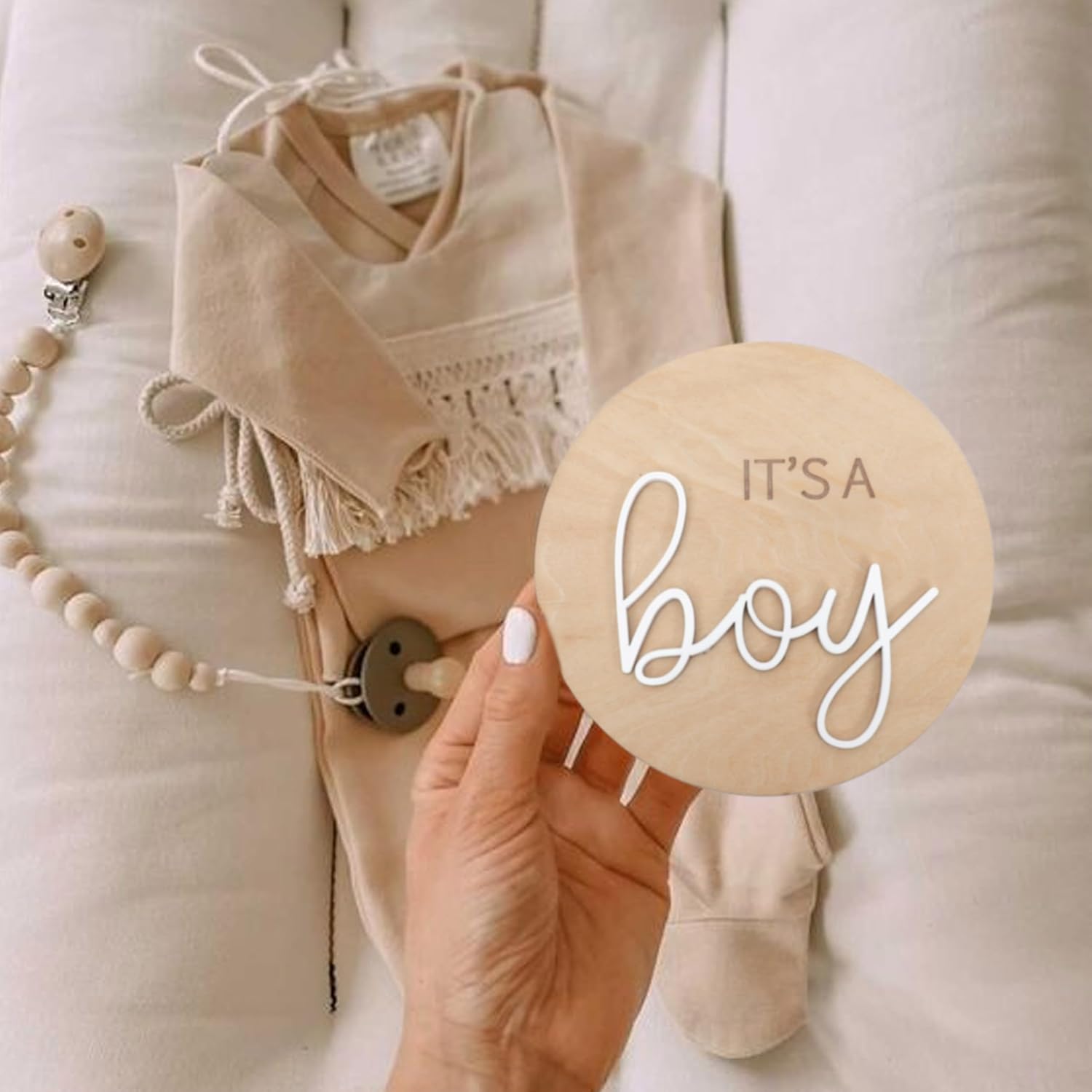 Letrero de madera de 1 pieza con texto en inglés “It’s a Boy” de madera para revelar el género, anuncio de embarazo acrílico para niño o niña,