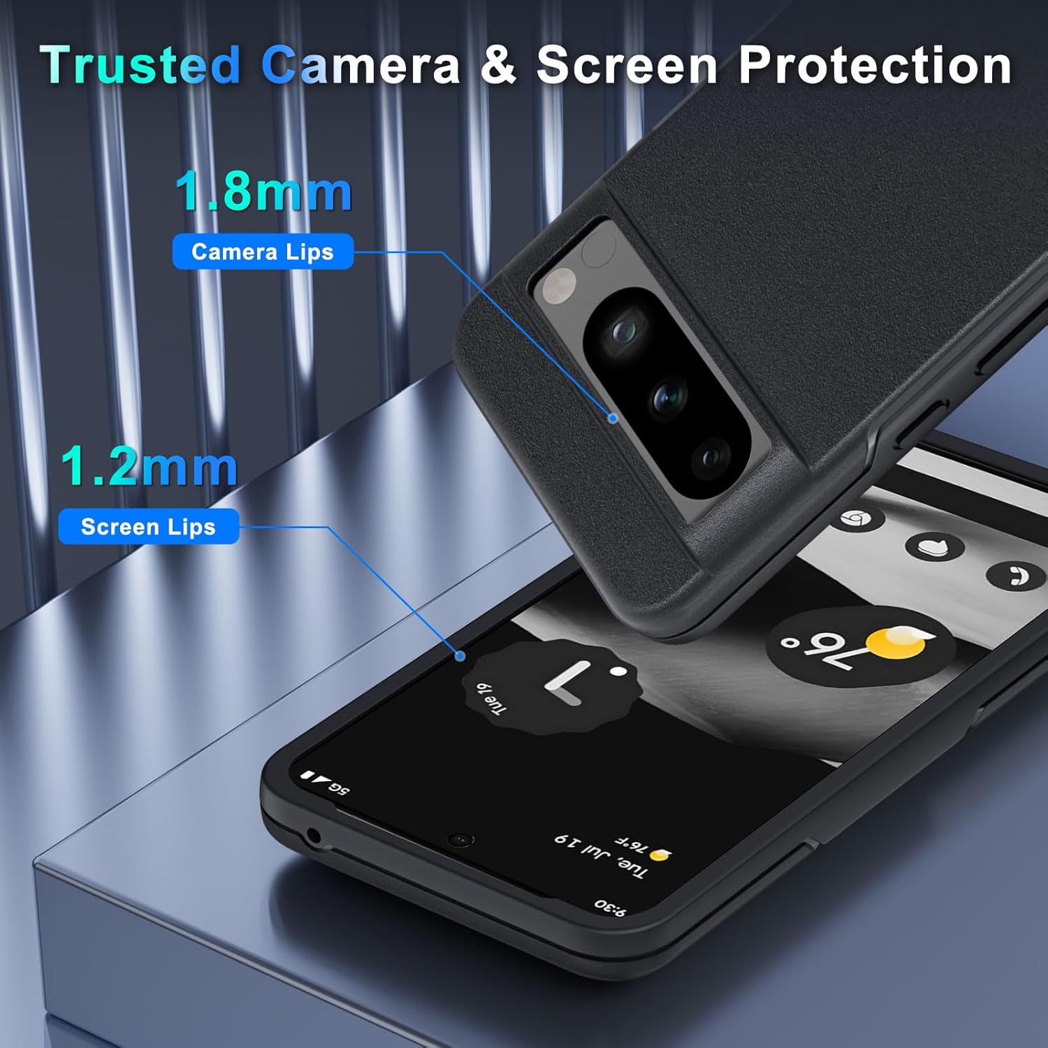 YENAPOON Funda para Google Pixel 8 Pro, protección contra caídas de grado militar de 10 pies, paquete de 2 protector de pantalla de vidrio templado
