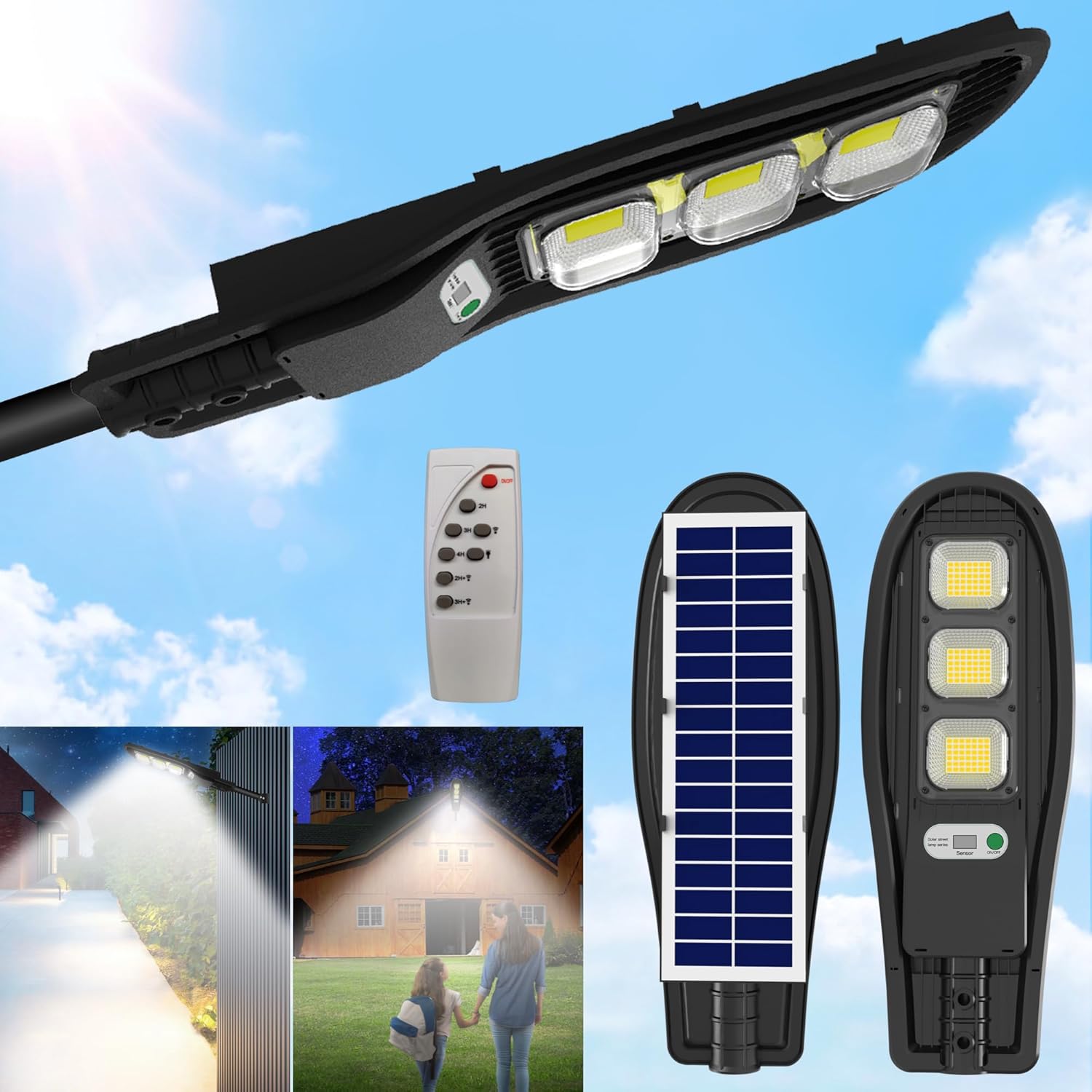 Farolas solares para exteriores, luces solares de inundación para exteriores con sensor de movimiento, luces solares de estacionamiento para