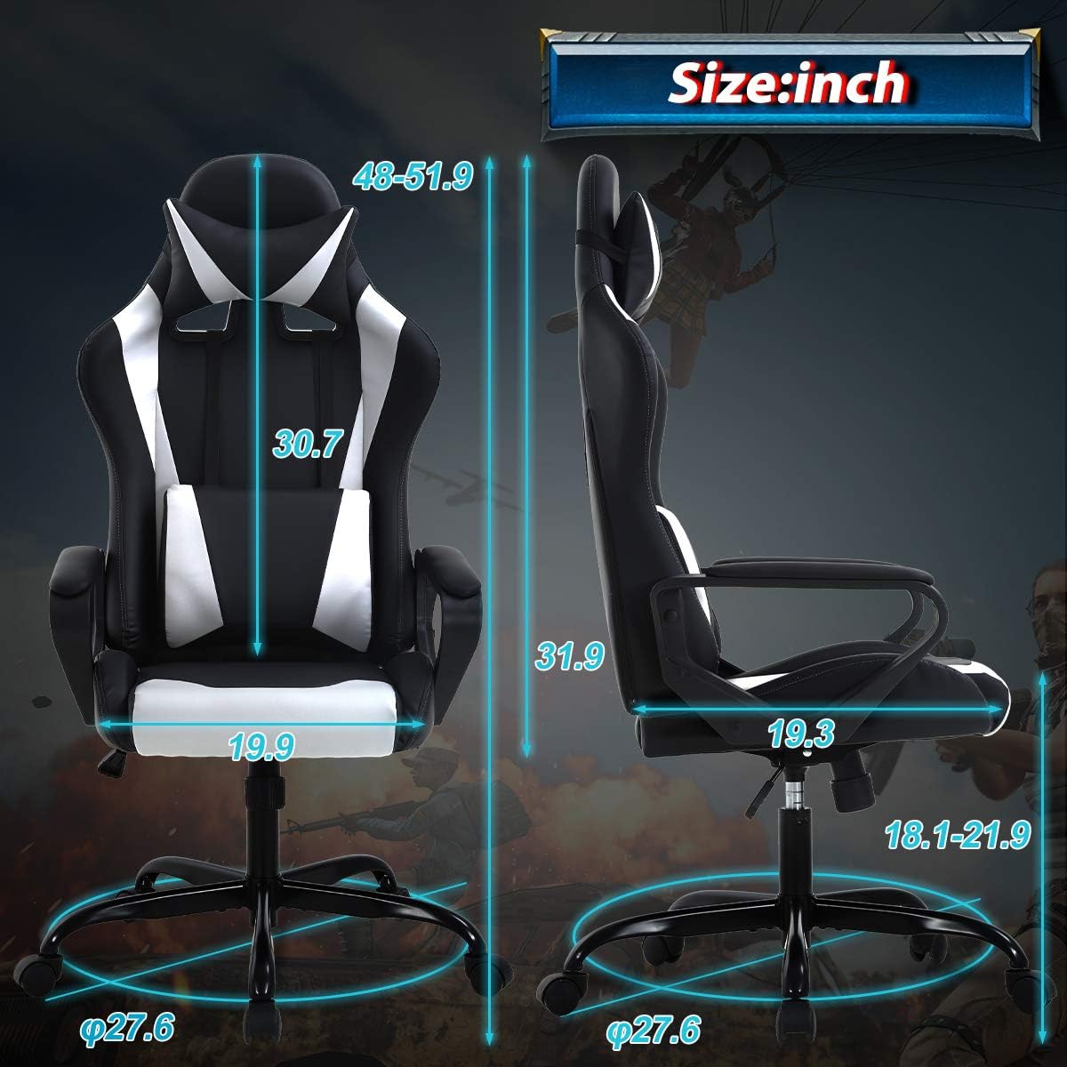 Silla para videojuegos, silla de oficina para computadora, silla de escritorio ergonómica, silla de carreras de PC con masaje y reposacabezas,