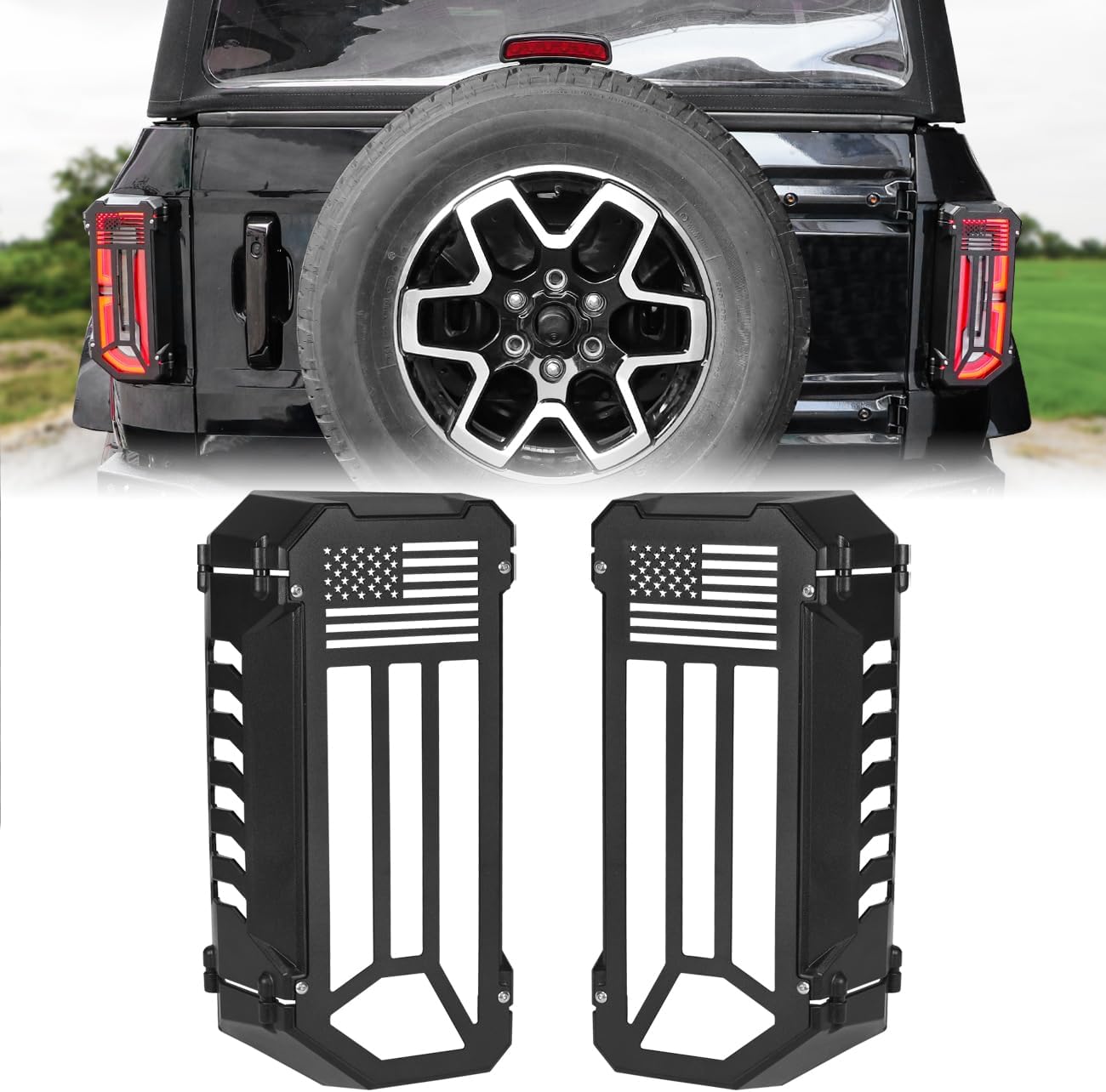 MSIZOY Protector de luz trasera de aluminio, cubierta para lámparas de luz trasera, compatible con Ford Bronco 2021, 2022, 2023, 2024, accesorios