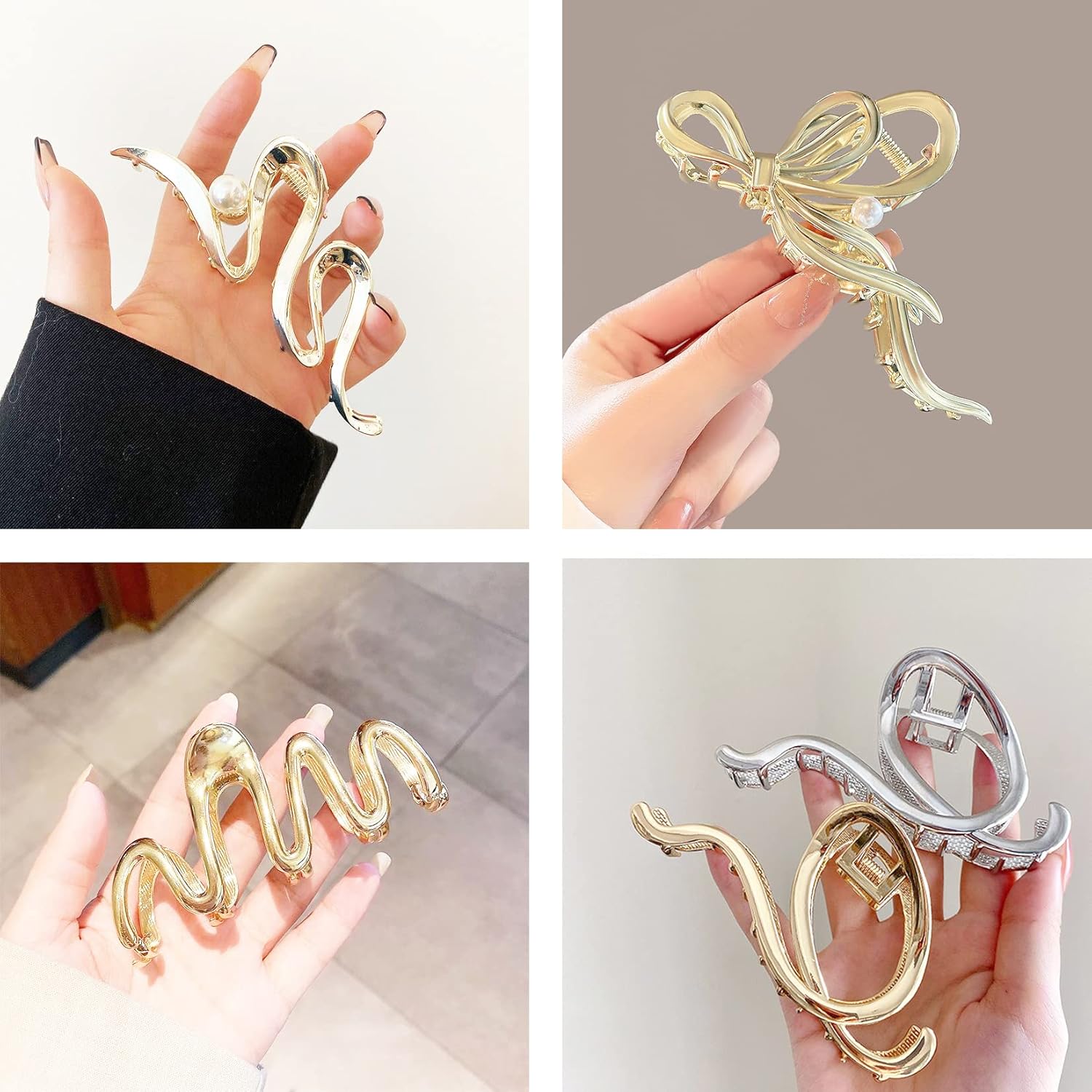 Pinzas para el cabello para mujer, paquete de 4 pinzas grandes de metal de 4 pulgadas, pinzas de pelo perfectas para mujeres y más delgadas, peinado