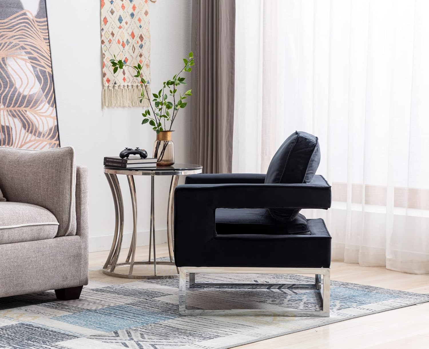 Silla decorativa de terciopelo con respaldo para sala de estar, sillón moderno para dormitorio, sofá individual capitoné, silla de lectura cómoda