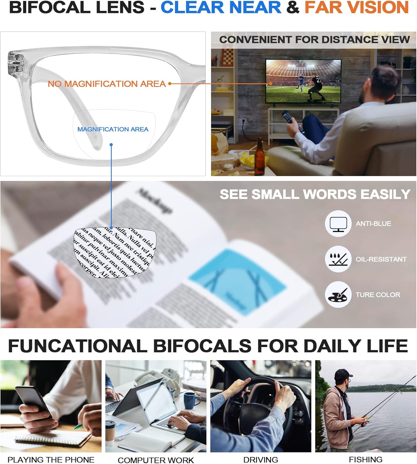 WEMOOTANTS Lentes de lectura bifocales para hombre, con bloqueo de luz azul, para lectores de computadora 1.0 1.25 1.5 1.75 2.0 2.25 2.5 2.75 3.0