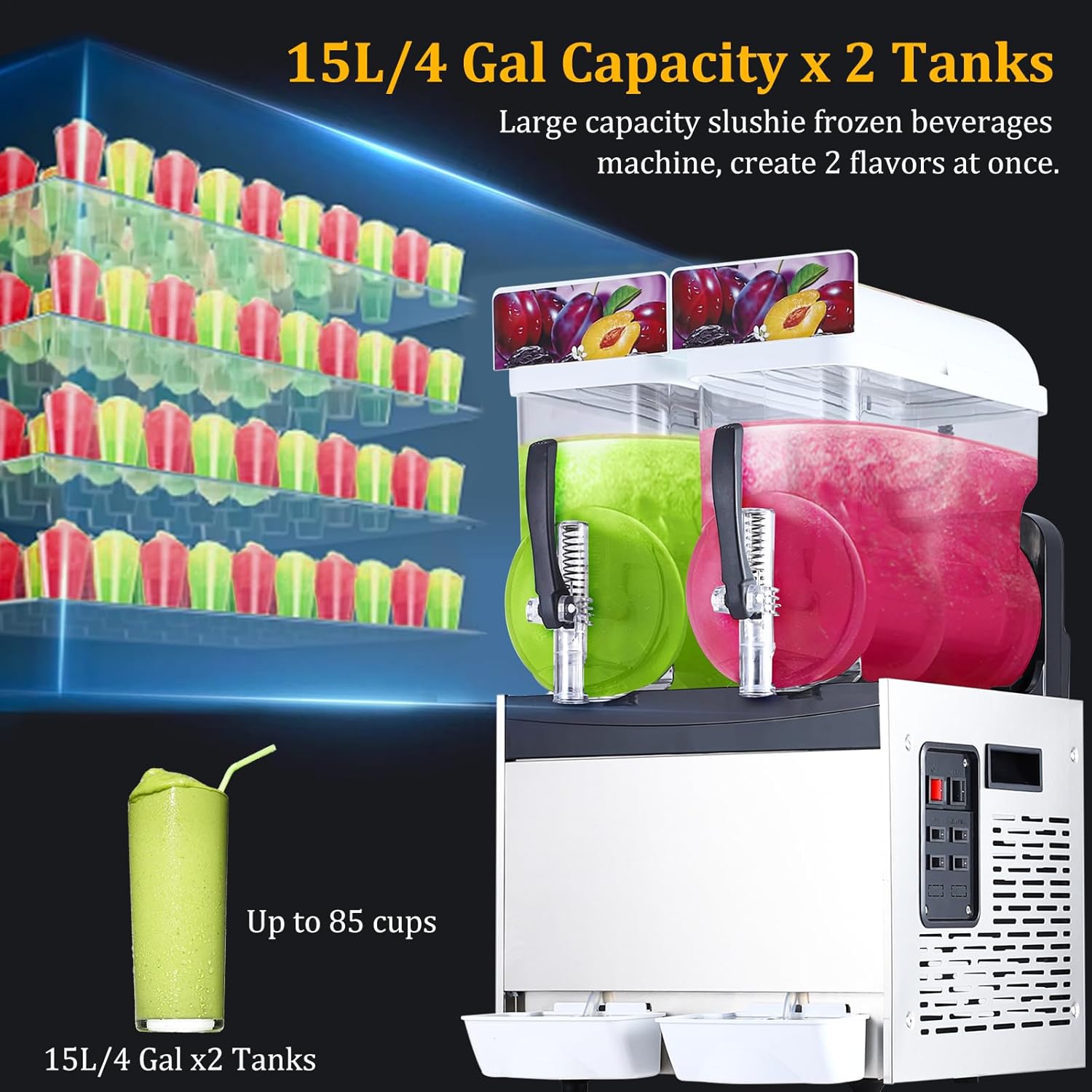 ACONEE Máquina comercial para granizados, 8 galones30L (15L x 2) Tanques Slushie, máquina de bebidas congeladas con preservación de temperatura,