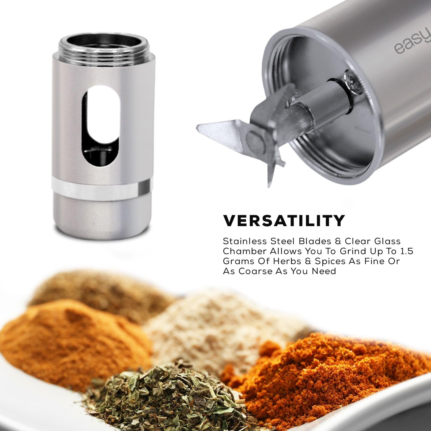 Easy Grinder – Molinillo de café eléctrico de plata de cristal transparente para hierbas, hojas de acero inoxidable