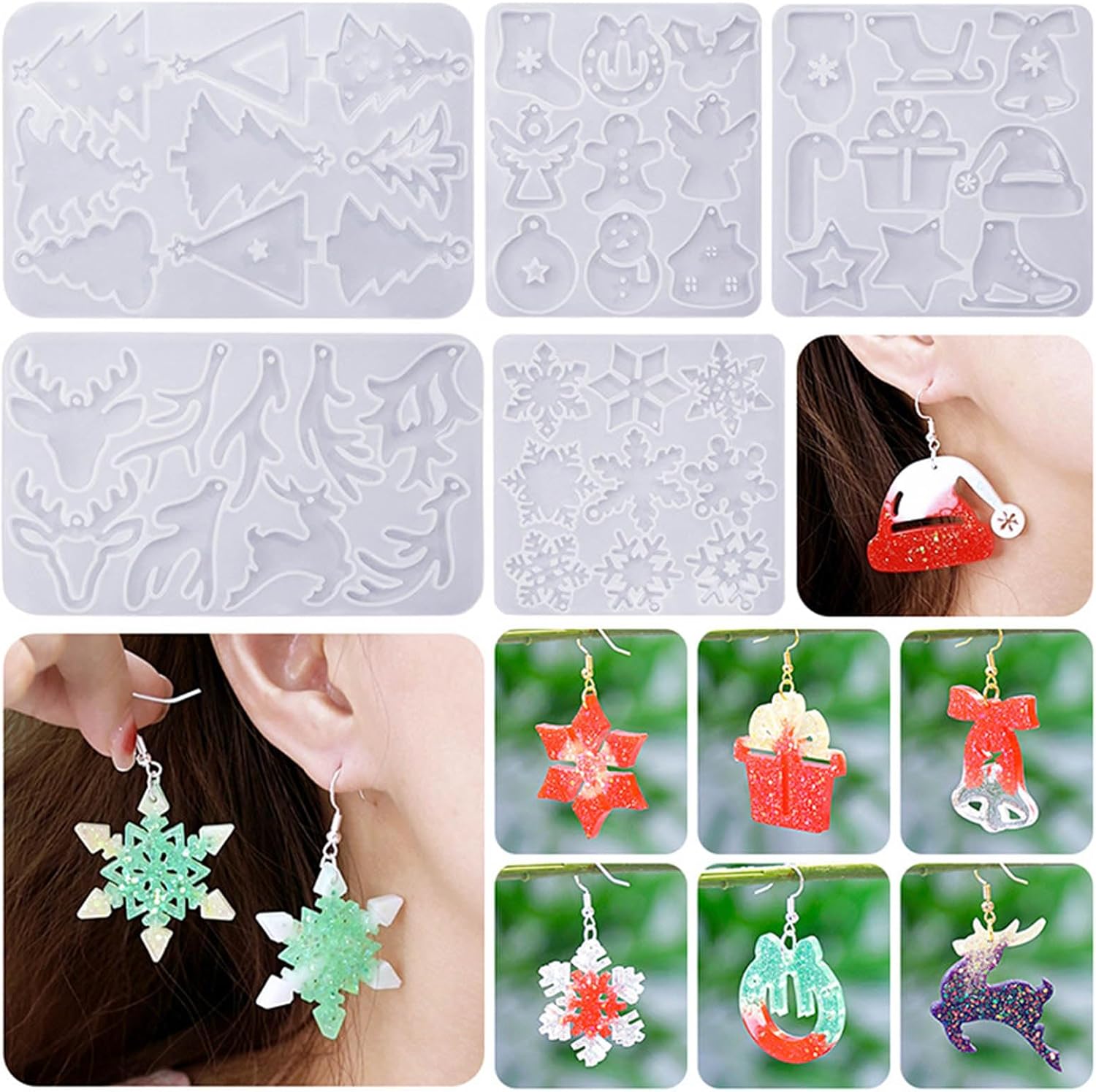 SYlive Molde de llavero de silicona DIY Artesanías Molde de resina epoxi Joyería colgante de Navidad