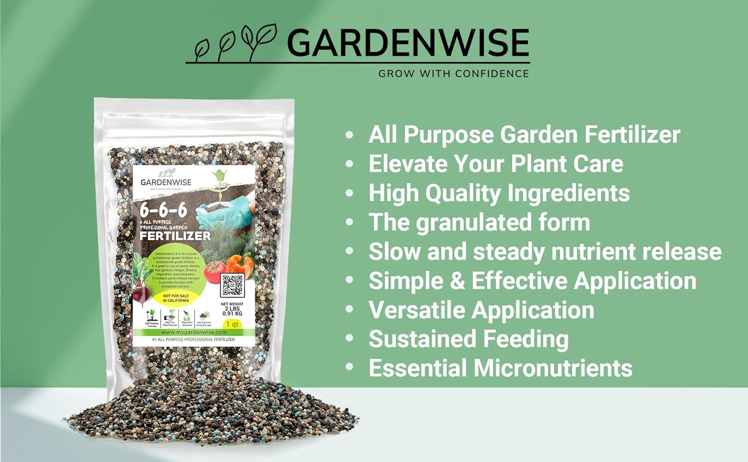 Gardenwise 6-6-6 Fertilizante profesional multiusos para plantas de alimentos ideal para el cuidado de invierno y alimentación de primavera, NPK