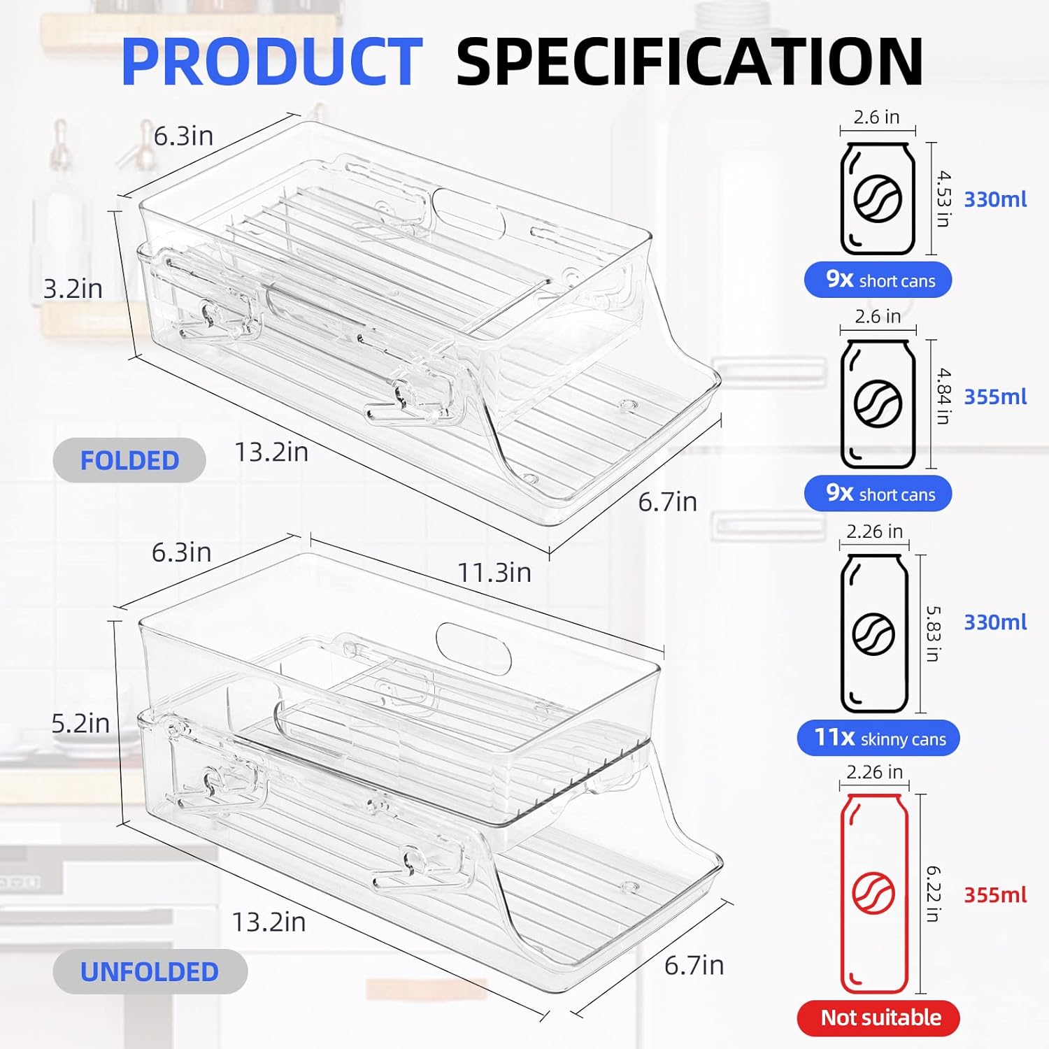 Organizador plegable de latas de soda para refrigerador, dispensador de latas de bebidas para refrigerador, contenedor de plástico transparente para