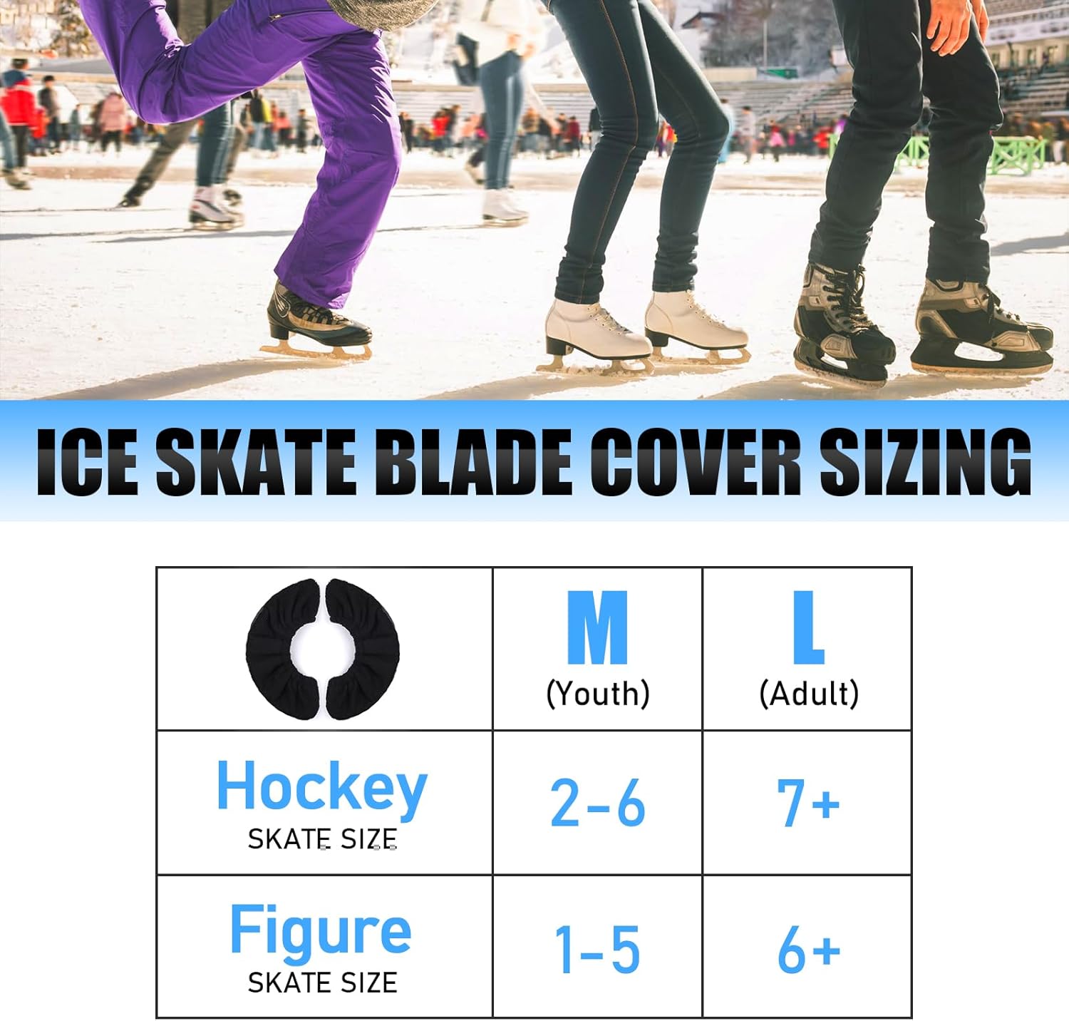 TOBWOLF 4 fundas para hojas de patinaje sobre hielo, tela de rizo negro, cubierta de hoja de patinaje sobre hielo, protector absorbente para patines