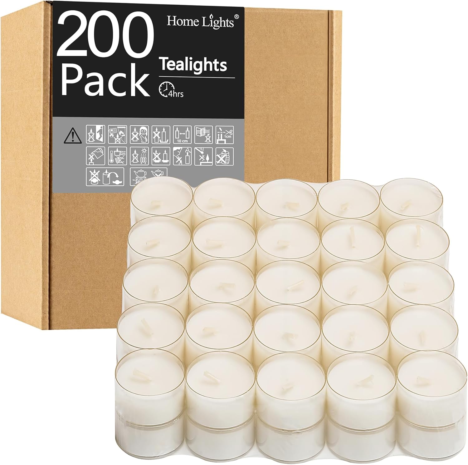 Homelights Velas de té, gigantes, 100,200,300 paquetes a granel, color blanco, sin perfume, europeo, sin humo, velas de té transparentes para