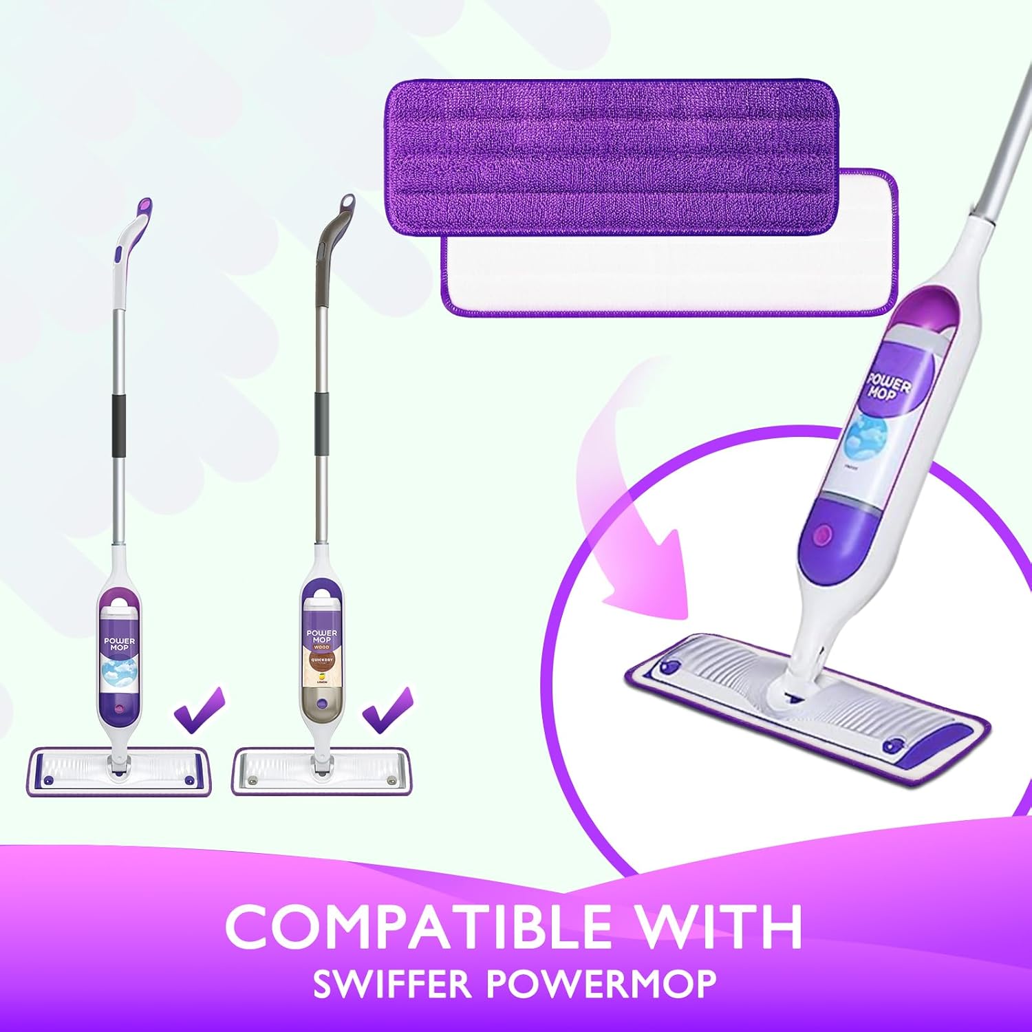 Almohadillas reutilizables para mopa eléctrica compatibles con Swiffer PowerMop – Recambios de almohadillas Swifter Power Mop – Almohadillas de