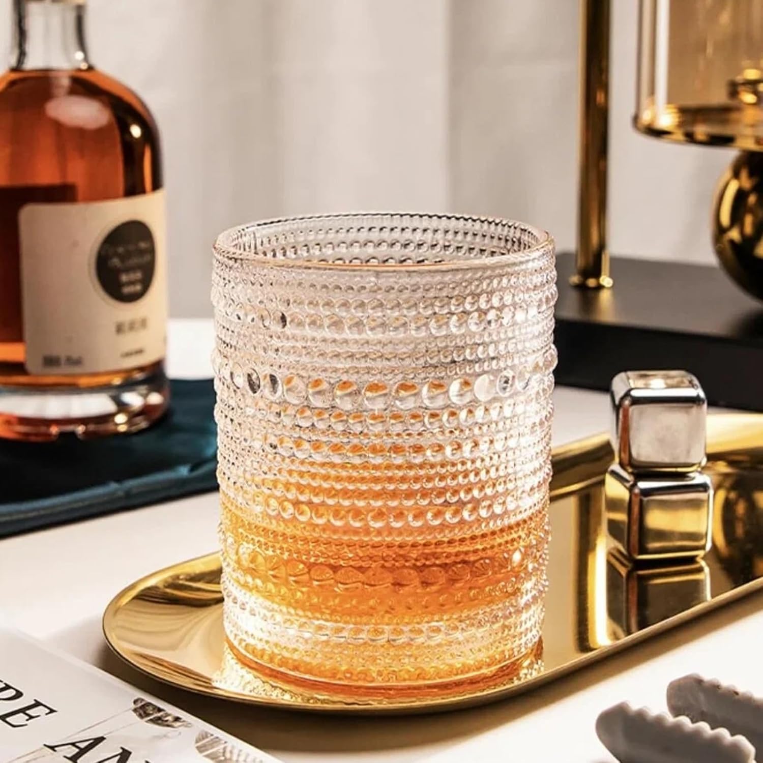 Hobnail – Juego de 6 vasos de cristal vintage de 12 onzas, vasos de agua, vasos de agua, cristalería transparente en relieve para cerveza, jugo,