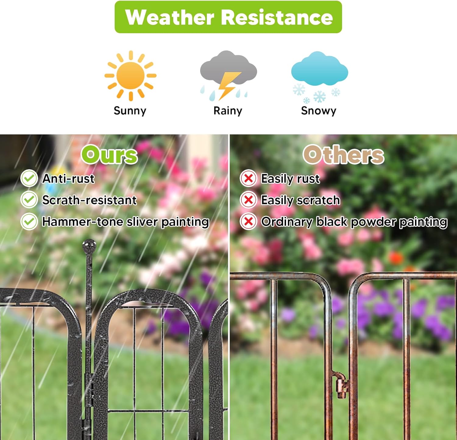 TMEE Valla de jardín 16 paneles de 36 x 32 pulgadas, valla decorativa de metal para jardín con 2 puertas, barrera de animales para paisaje al aire
