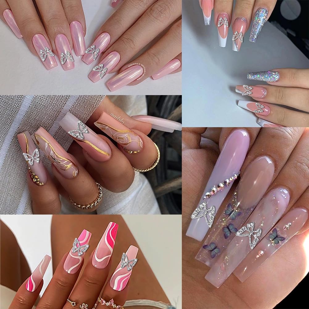 20 dijes de aleación de mariposa para uñas, gemas de mariposa de metal 3D, diamantes de imitación de uñas de cristal brillante para uñas acrílicas,