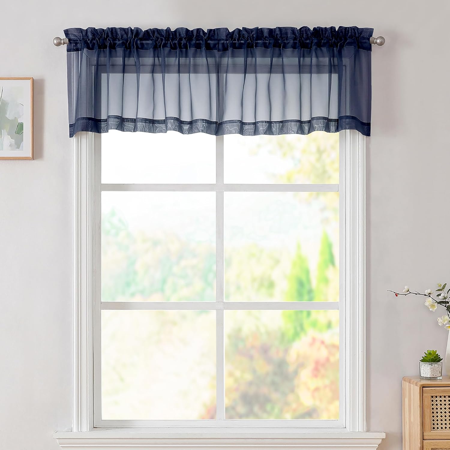 Simplebrand Cenefas azul marino de 14 pulgadas de largo para sala de estar, bolsillo de 2 paneles, filtrado de luz, traslúcidas, para ventana,