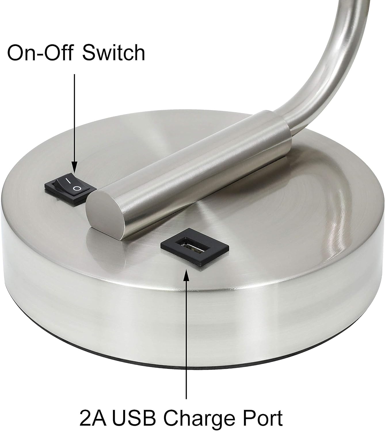 XiNBEi Lighting XB-TL1226-BN – Lámpara de mesa con puerto de carga USB y pantalla de tela, moderna lámpara de mesita de noche con acabado de níquel