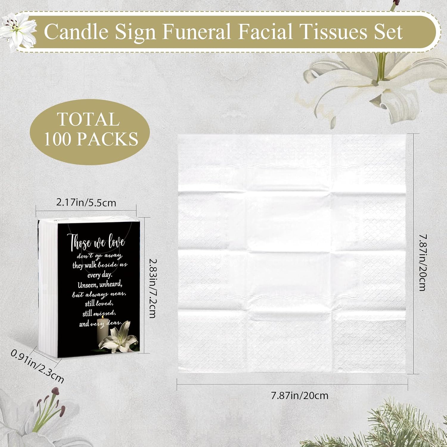 Paquete de 100 pañuelos faciales conmemorativos con los que amamos, no se van lejos, pañuelos inspiradores de bolsillo de poemas, paquetes de