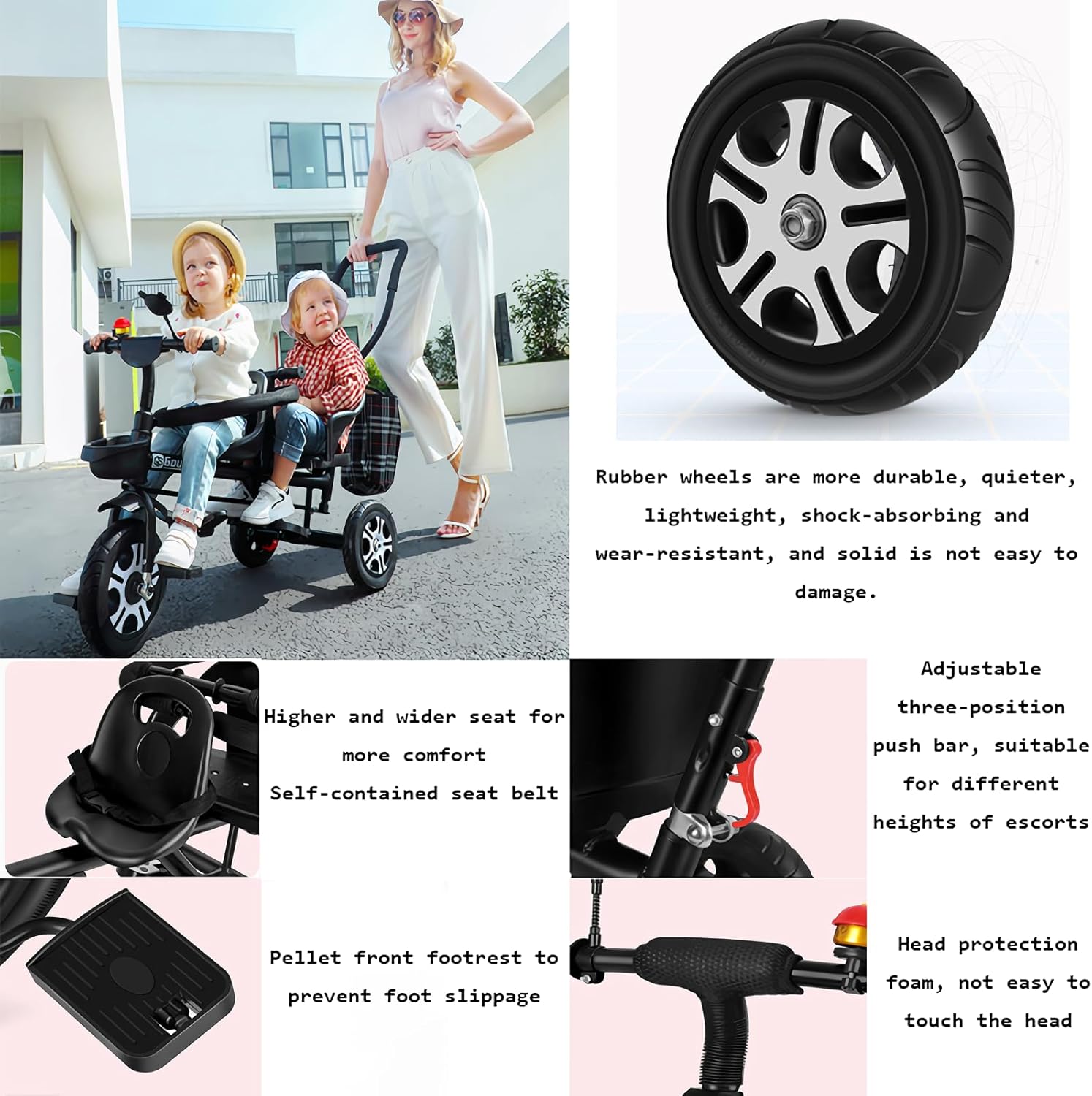 ButxeT Triciclo para niños, 3 en 1, triciclo para niños, con mango de empuje extraíble, con cesta de almacenamiento, arnés de seguridad, regalo de