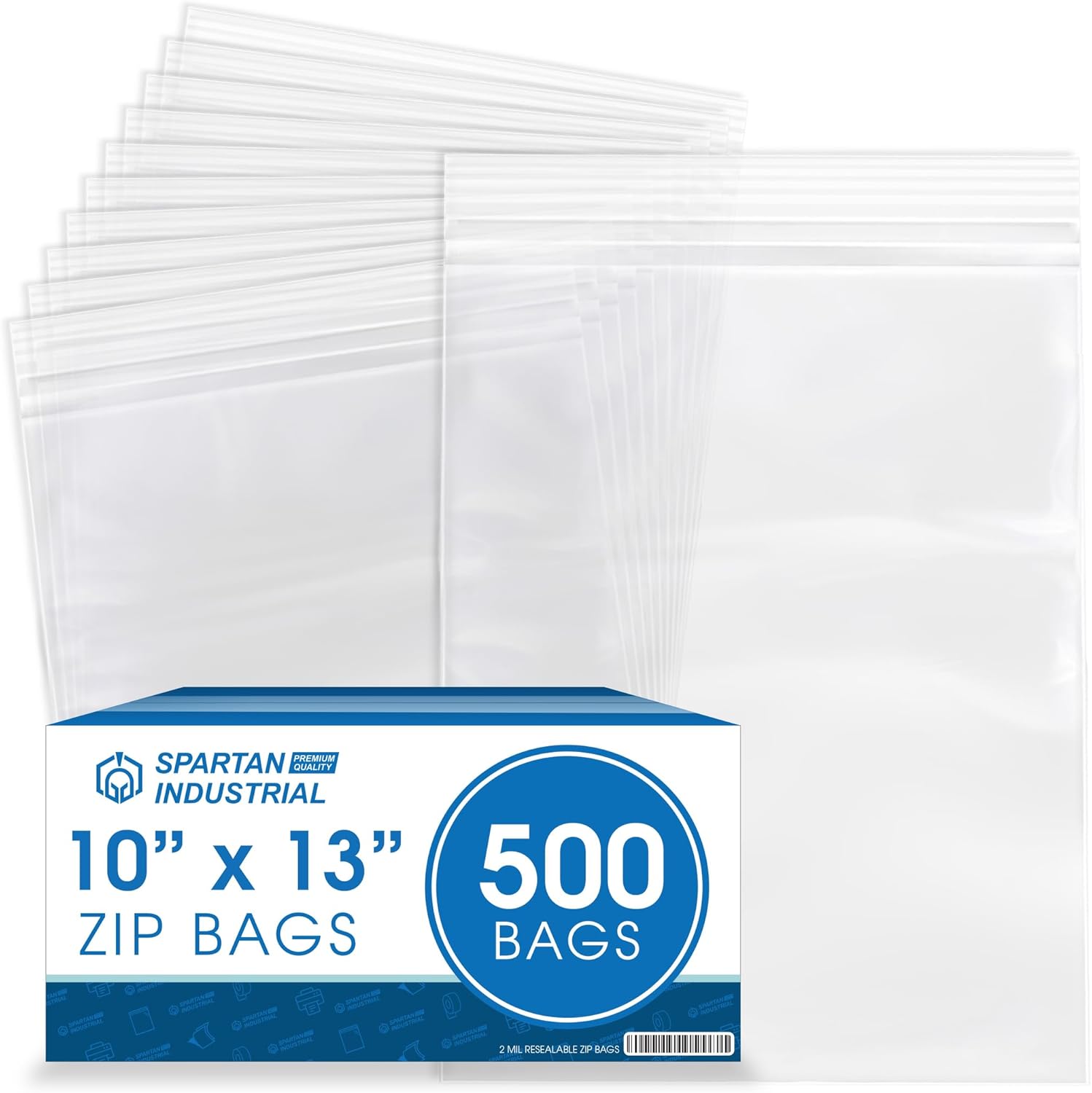 Spartan Industrial – Bolsas de polietileno de plástico transparente con cierre de cremallera de 10 x 13 pulgadas (500 unidades) de 2 mil con cierre