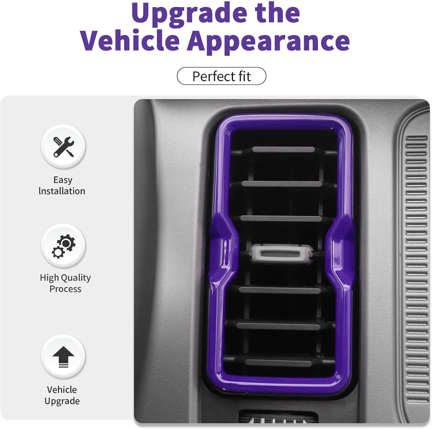 Cubierta de anillo lateral de ventilación de aire para consola central compatible con Ford Bronco 2021 2022 2023 (morado)