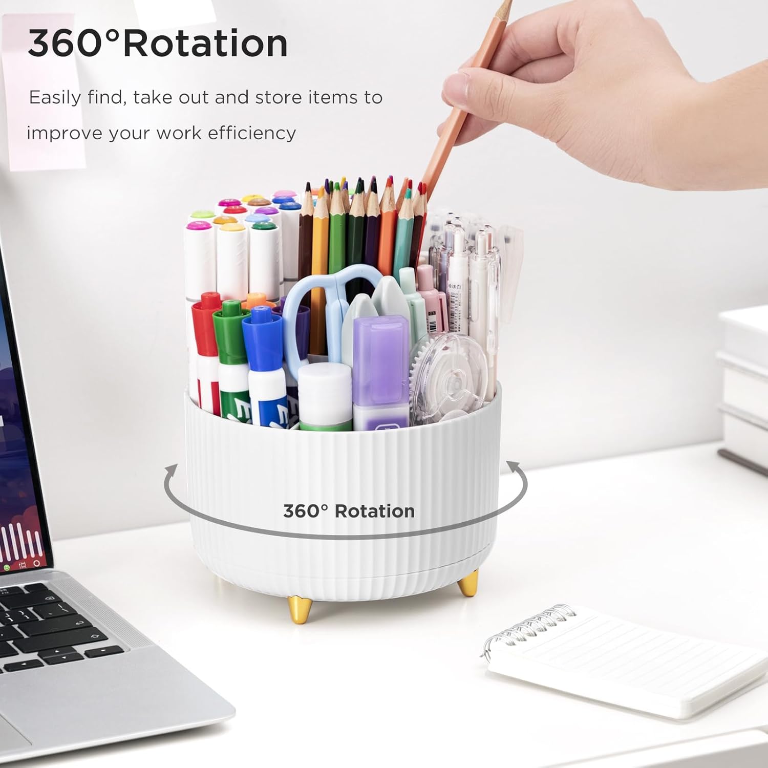HBlife 2 soportes para lápices para escritorio, 5 ranuras organizadores y accesorios giratorios de 360 grados, suministros de papelería de