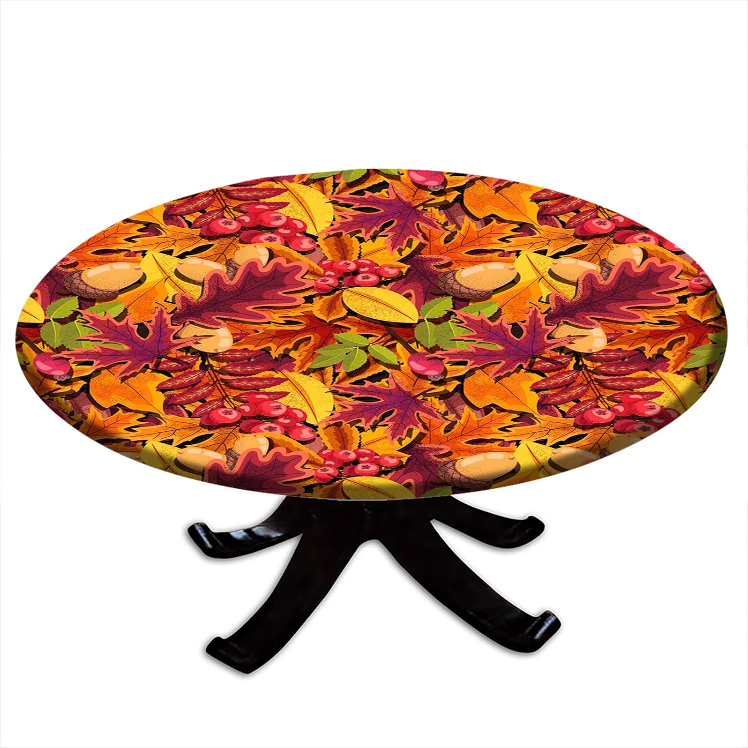 igoga sports Mantel redondo de otoño con borde elástico, diseño de hojas de arce, para interiores y exteriores, fiesta, cena, decoración de patio,