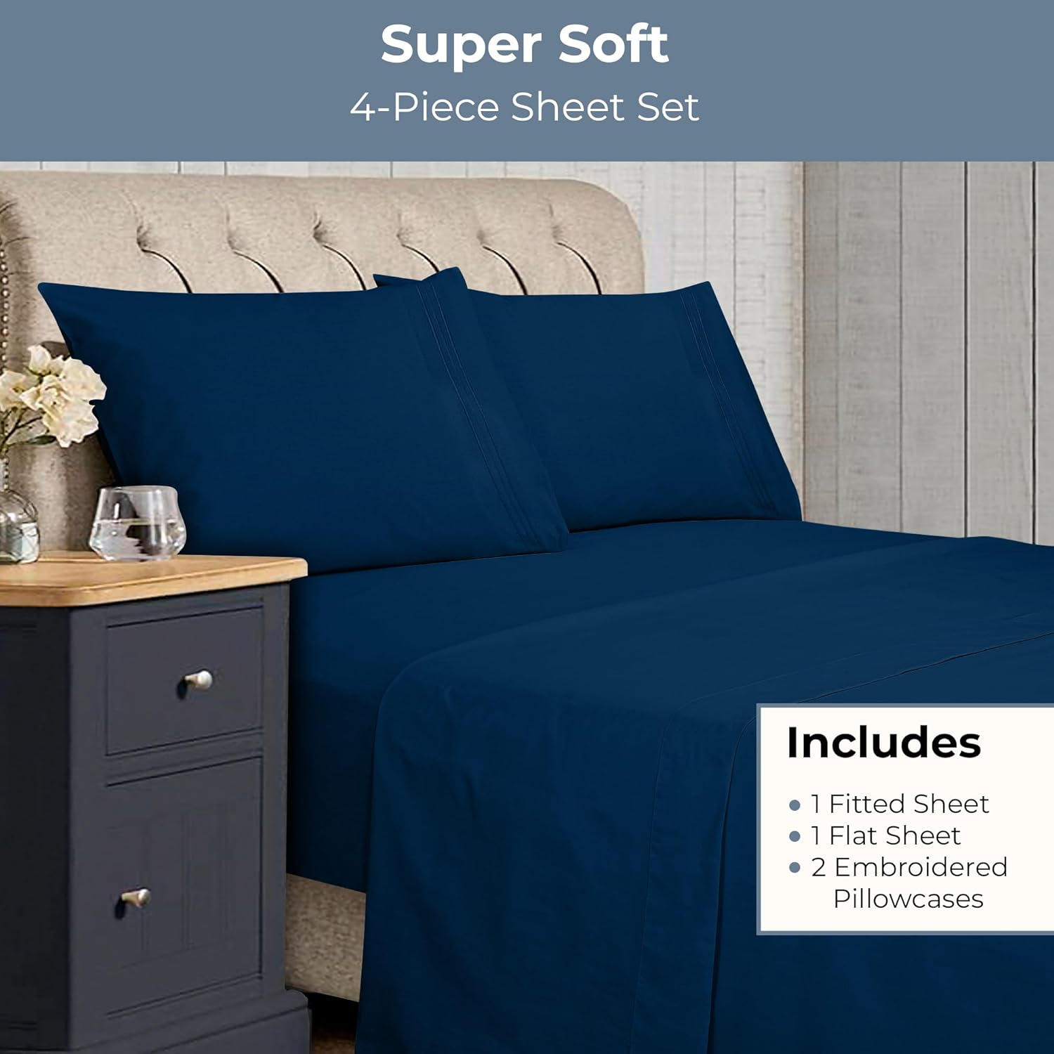 ROYALE LINENS – Sábanas California King de 4 piezas – Ropa de cama de microfibra cepillada 1800 – 1 sábana bajera, 1 sábana encimera, 2 fundas de
