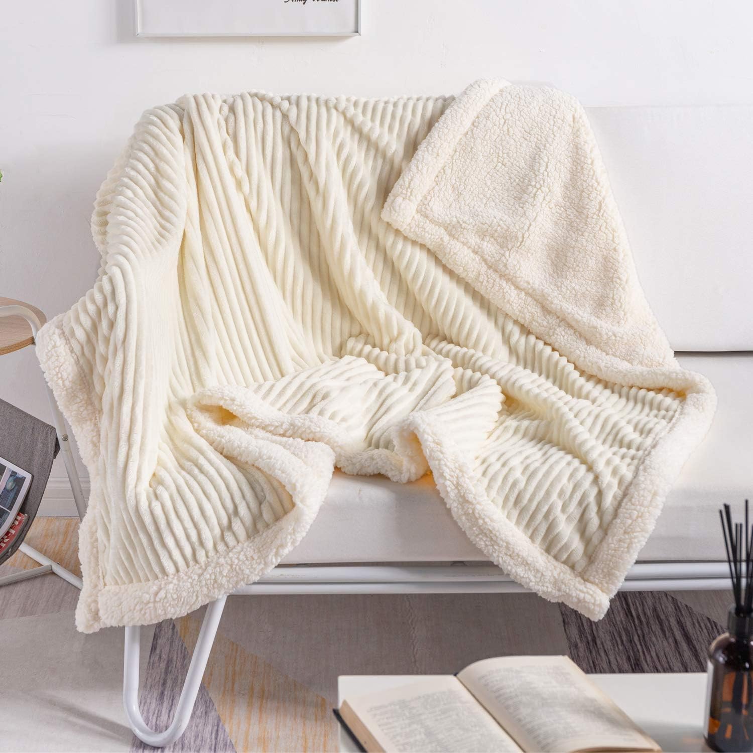 DISSA – Manta de tela polar sherpa, suave y mullida, cálida y acogedora, ideal para todas las estaciones, para sofá, cama, sillón