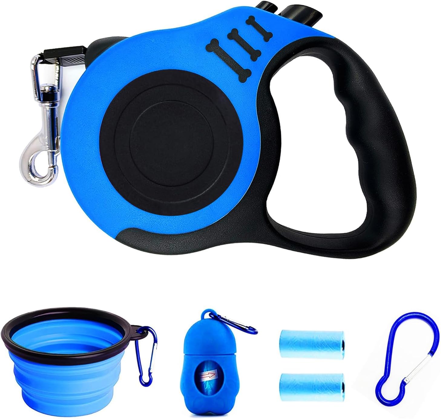 PETIMP – Correa retráctil para perro, ligera, con estampado de garra de correa de 16 pies, con cuenco plegable, dispensador, bolsas de basura, para