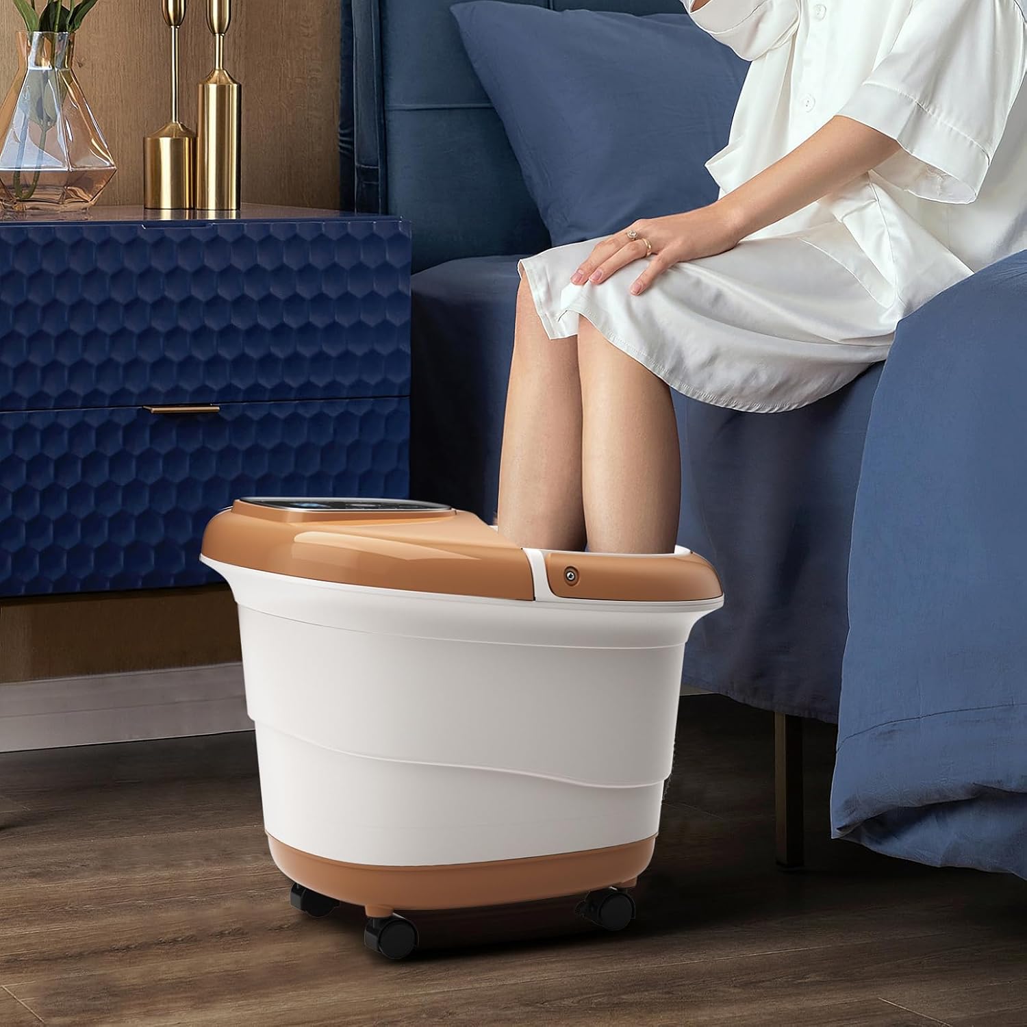 WELLHUT Masajeador de baño de spa para pies con bañera de calor para pies, marrón