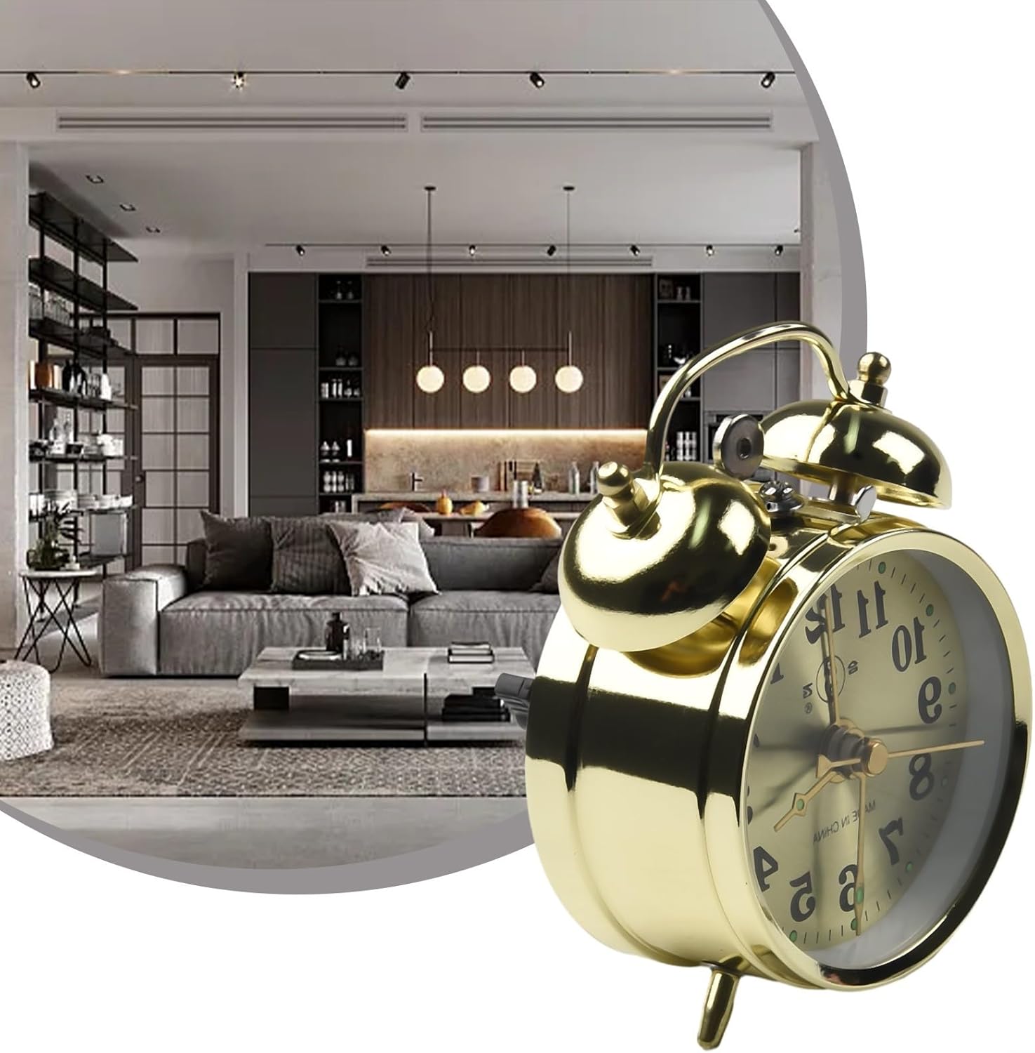 Reloj despertador de doble campana de 2.8 in para durmientes pesados, reloj despertador mecánico dorado de herradura, cuerda manual, reloj de metal