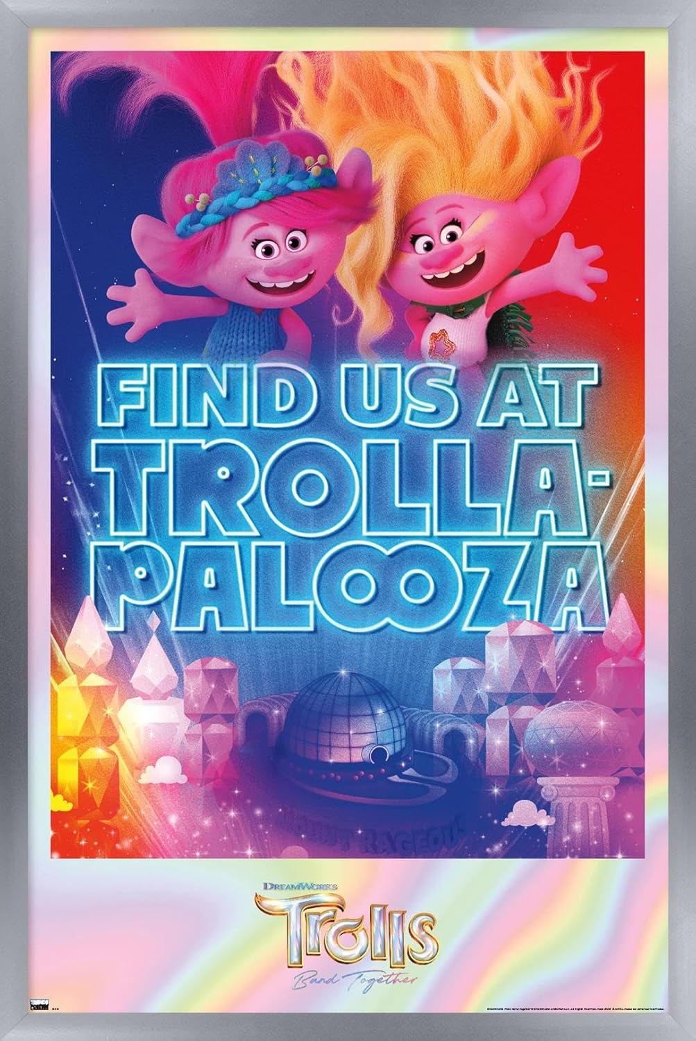 Trends International Trolls Band Together – Póster de pared de Viva and Poppy at Trolla-Palooza, 22.37 x 34.00 pulgadas, versión enmarcada en plata