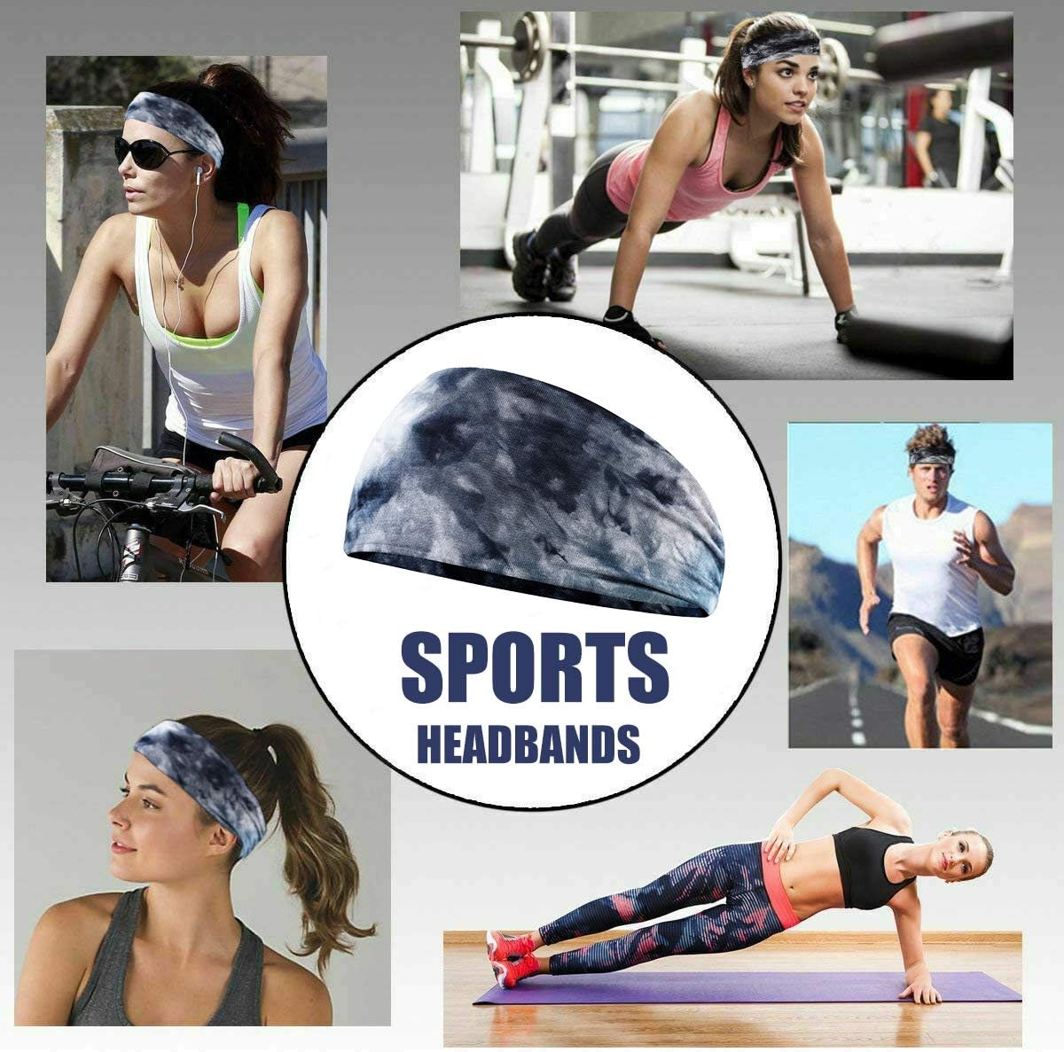Paquete de 6 diademas deportivas para hombre, ligeras, elásticas, absorben la humedad, bandas para el sudor