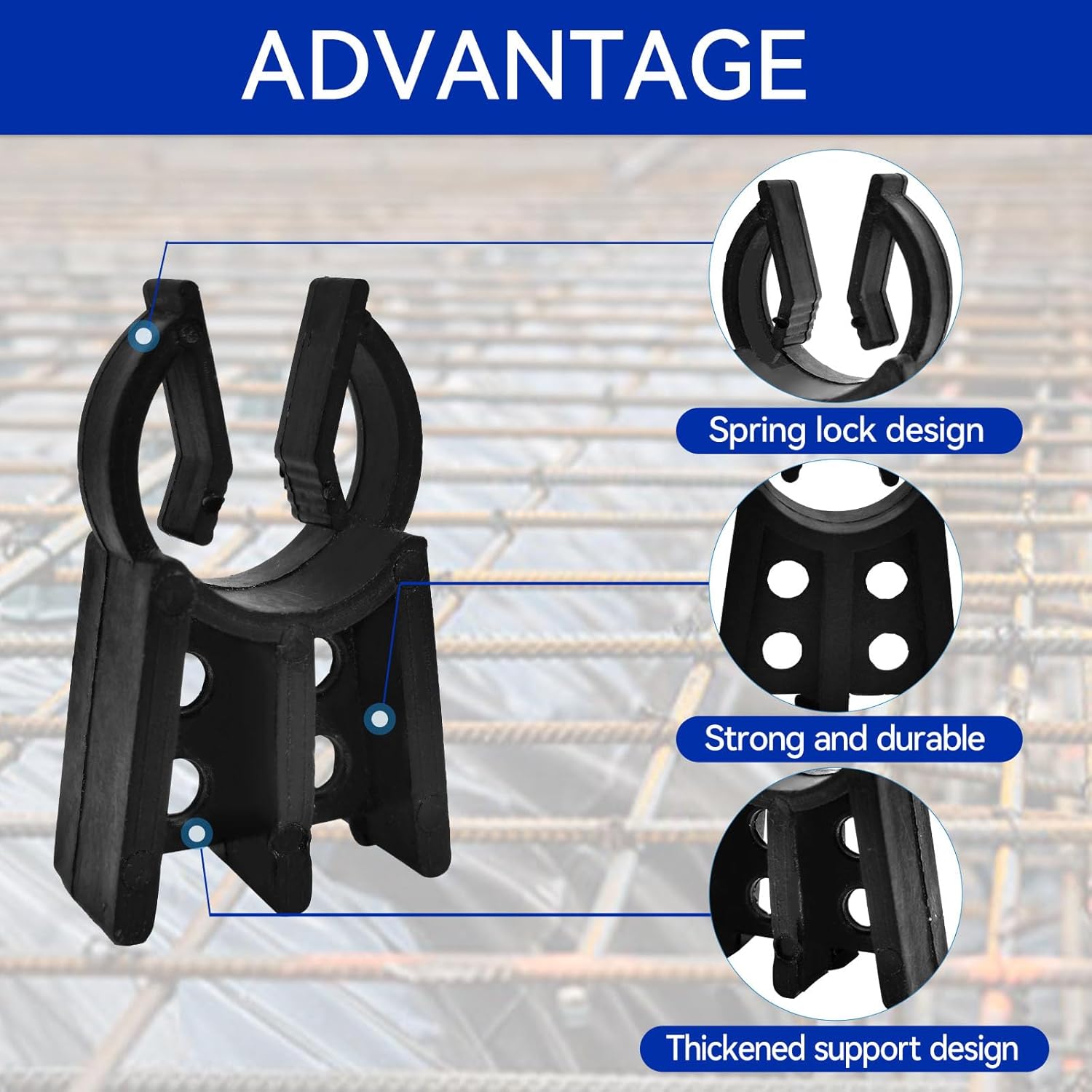 Sandbaggy – Sillas de refuerzo de plástico color negro, paquete de 500 sillas de refuerzo de hormigón, se adapta a barras de refuerzo #3 a #5, eleva