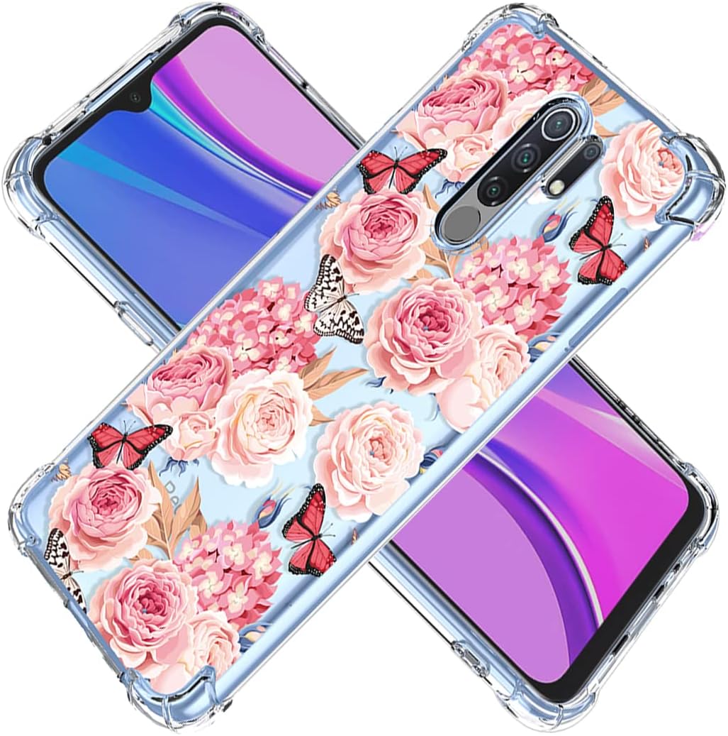KOARWVC Funda para Redmi Note 8 Pro M1906G7I Funda transparente con diseño TPU suave absorción de golpes Slim Floral patrón protector contraportada