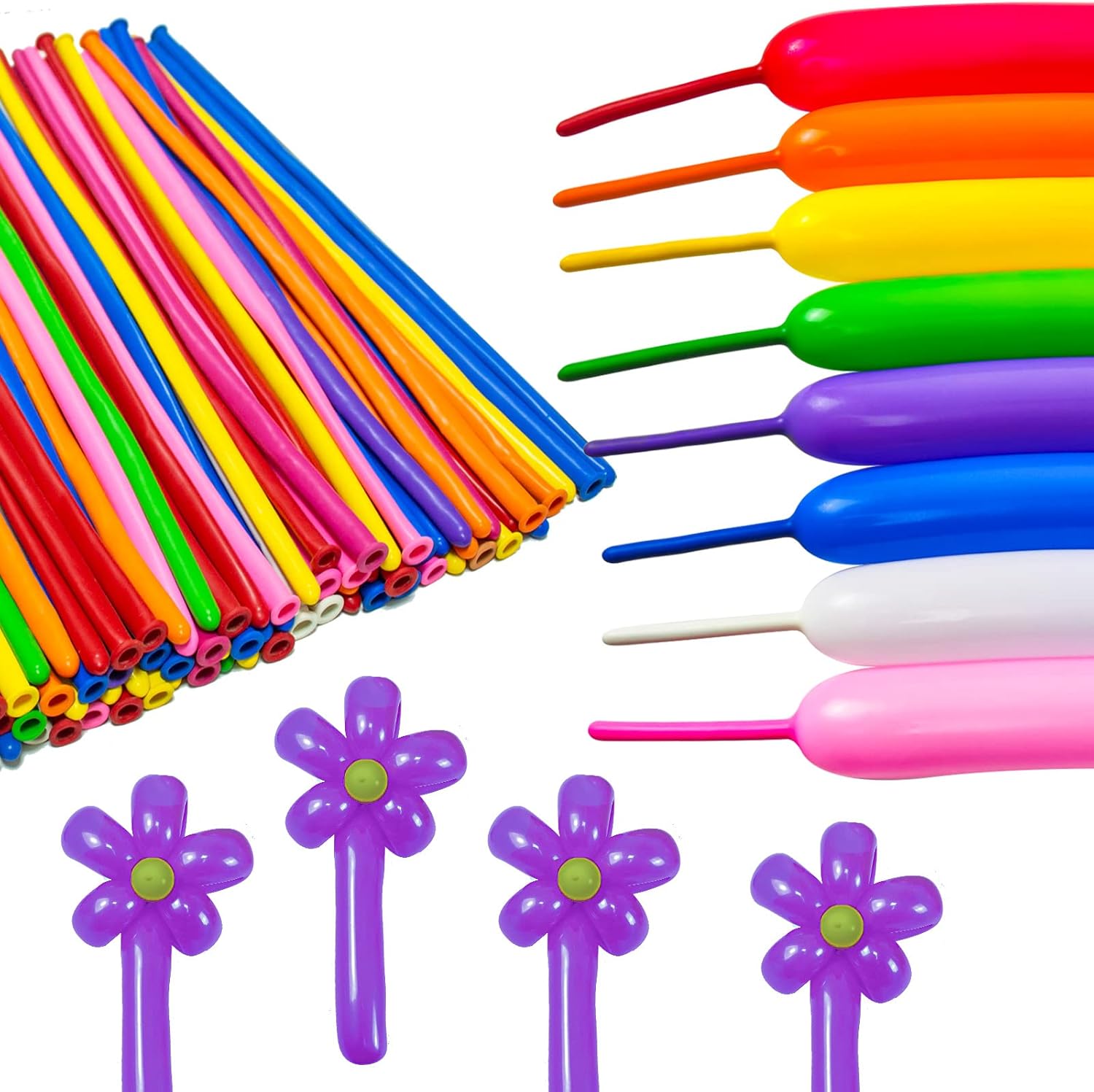 Paquete de 100 globos morados de 260 globos mágicos largos de látex grueso, torsión, globos de animales para cumpleaños, bodas, Navidad, festivales,