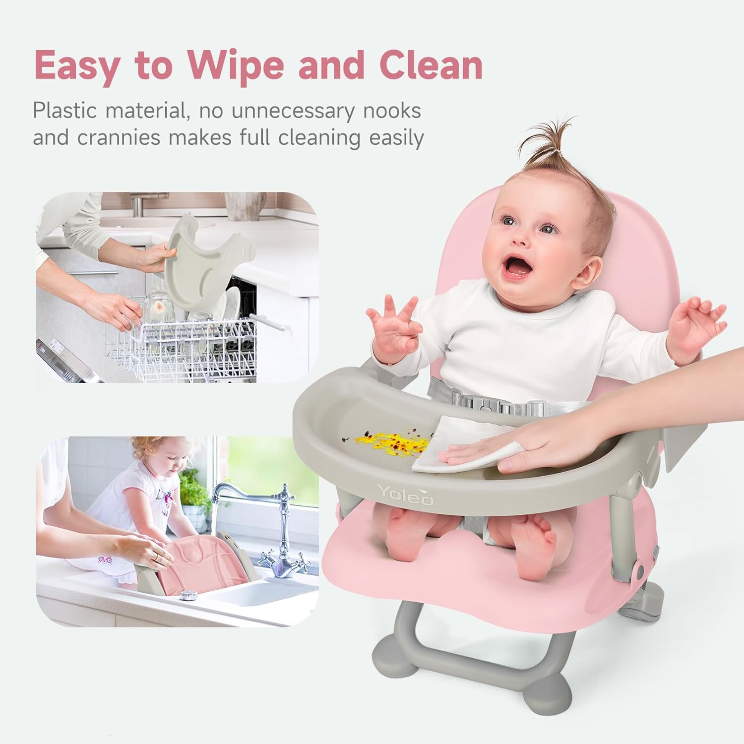 YOLEO Sillas altas para bebés y niños pequeños, asiento elevado para mesa de comedor con altura ajustable de 4 niveles, silla alta de viaje, asiento