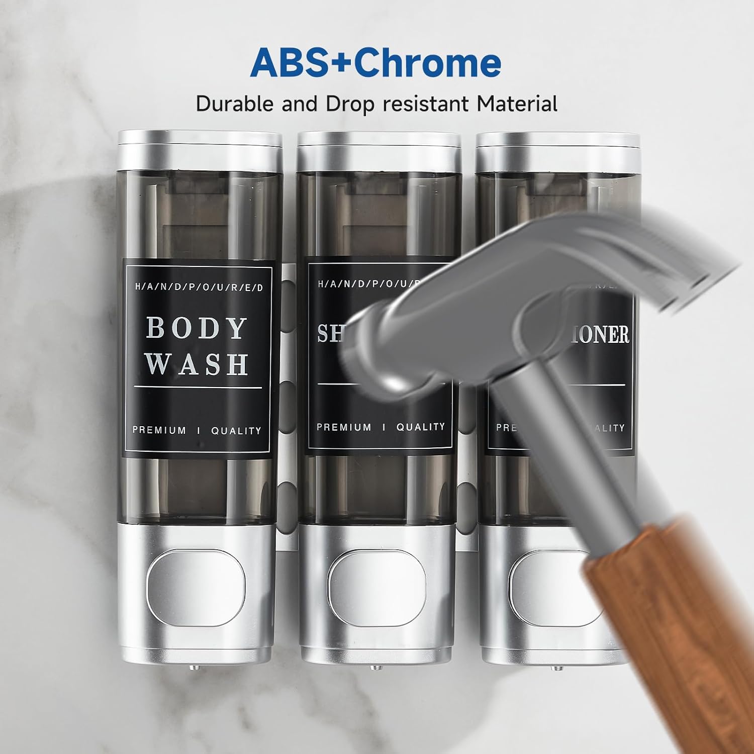 Dispensador de champú y acondicionador, dispensador de ducha de 3 cámaras, sin taladro, dispensador de champú montado en la pared para ducha,